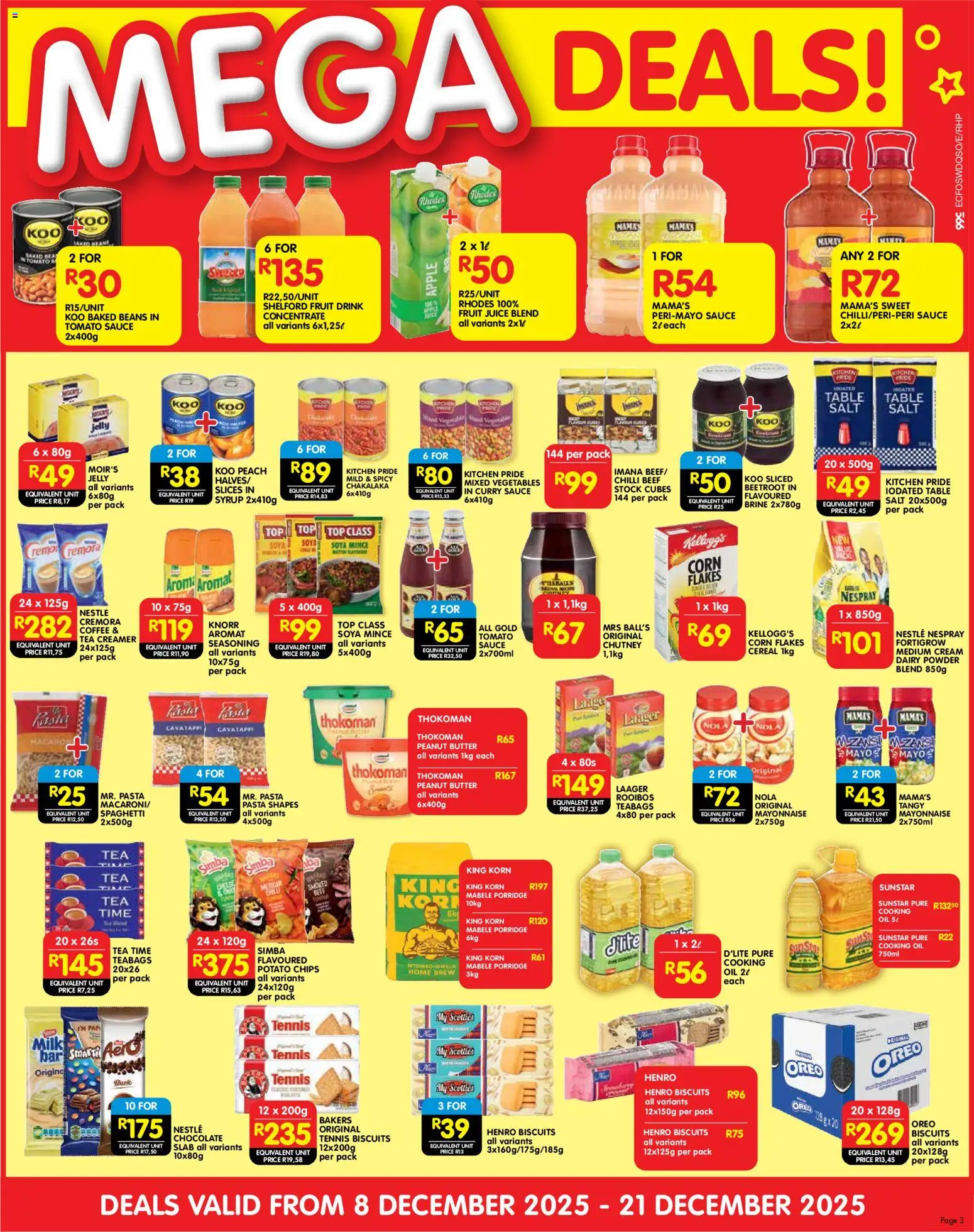 New Shoprite catalogue – valid from 08.12.2025 | Page: 3 | Products: Creamer, Oil, Tea, Aromat
