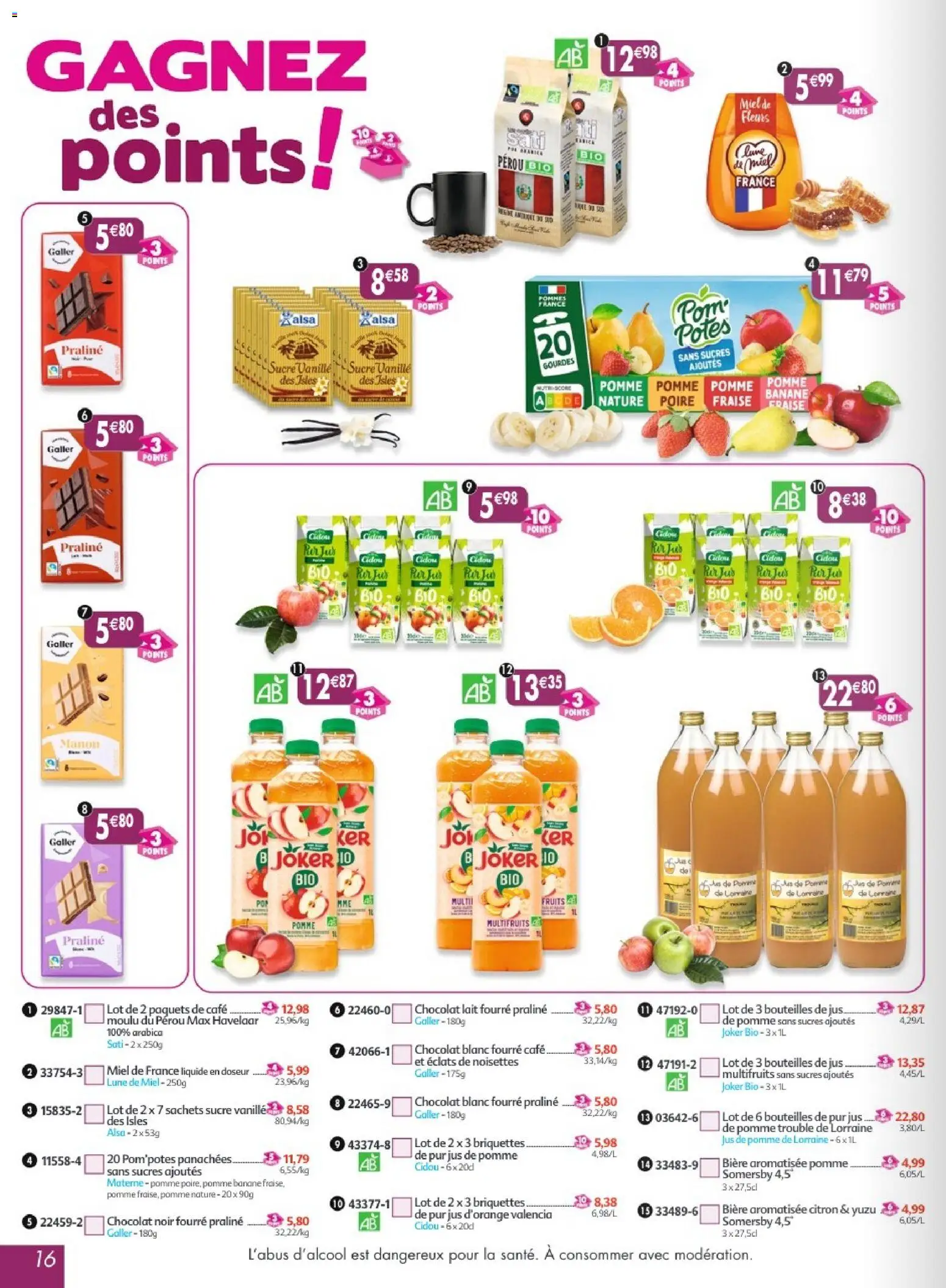 {H1} | Page: 16 | Produits: Pom'potes, Noisettes, Banane, Jus