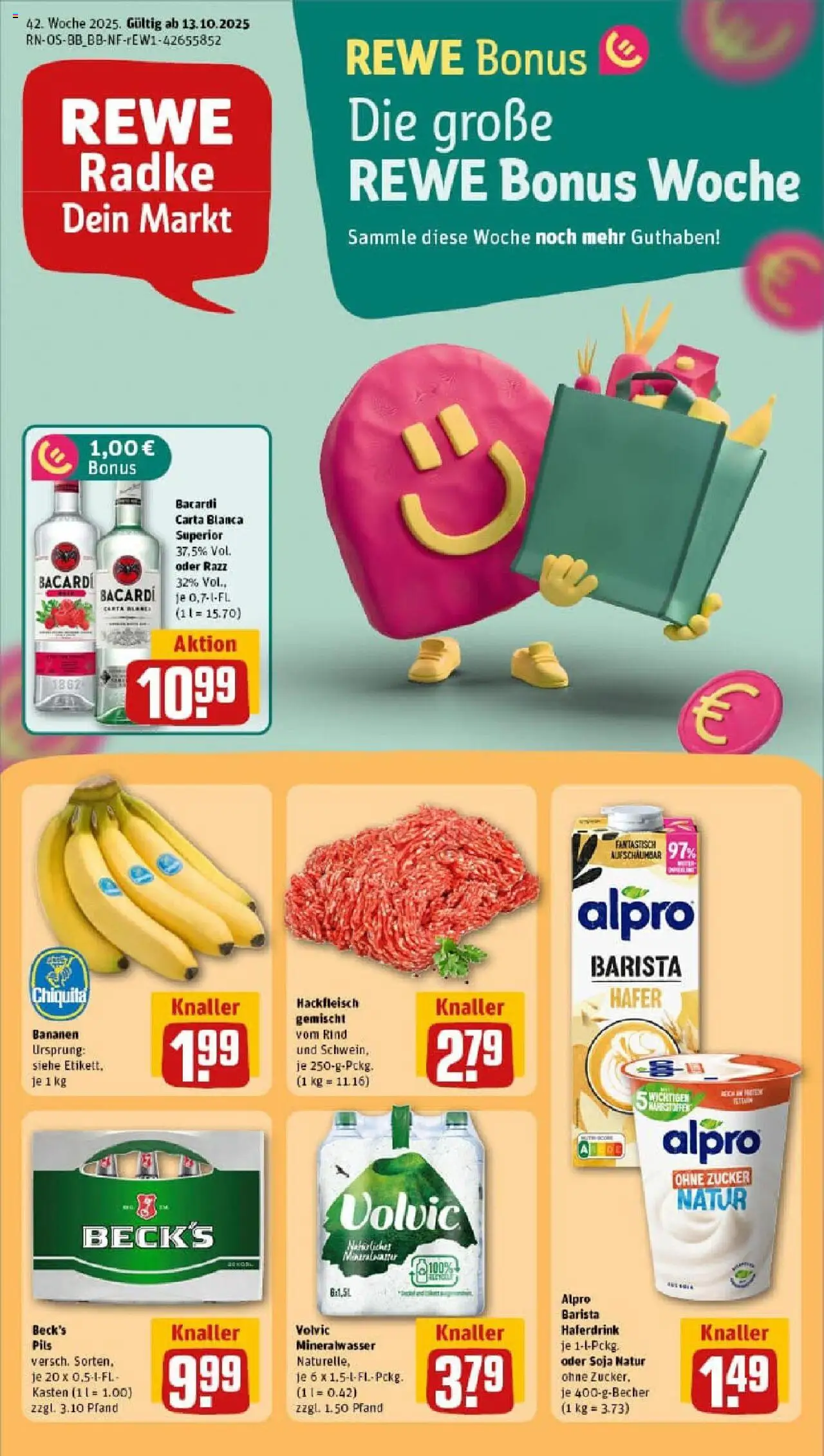 Rewe prospekt Golßen	 – gültig ab 13.10.2025 | Seite: 1 | Produkte: Rum, Haferdrink, Volvic, Hackfleisch