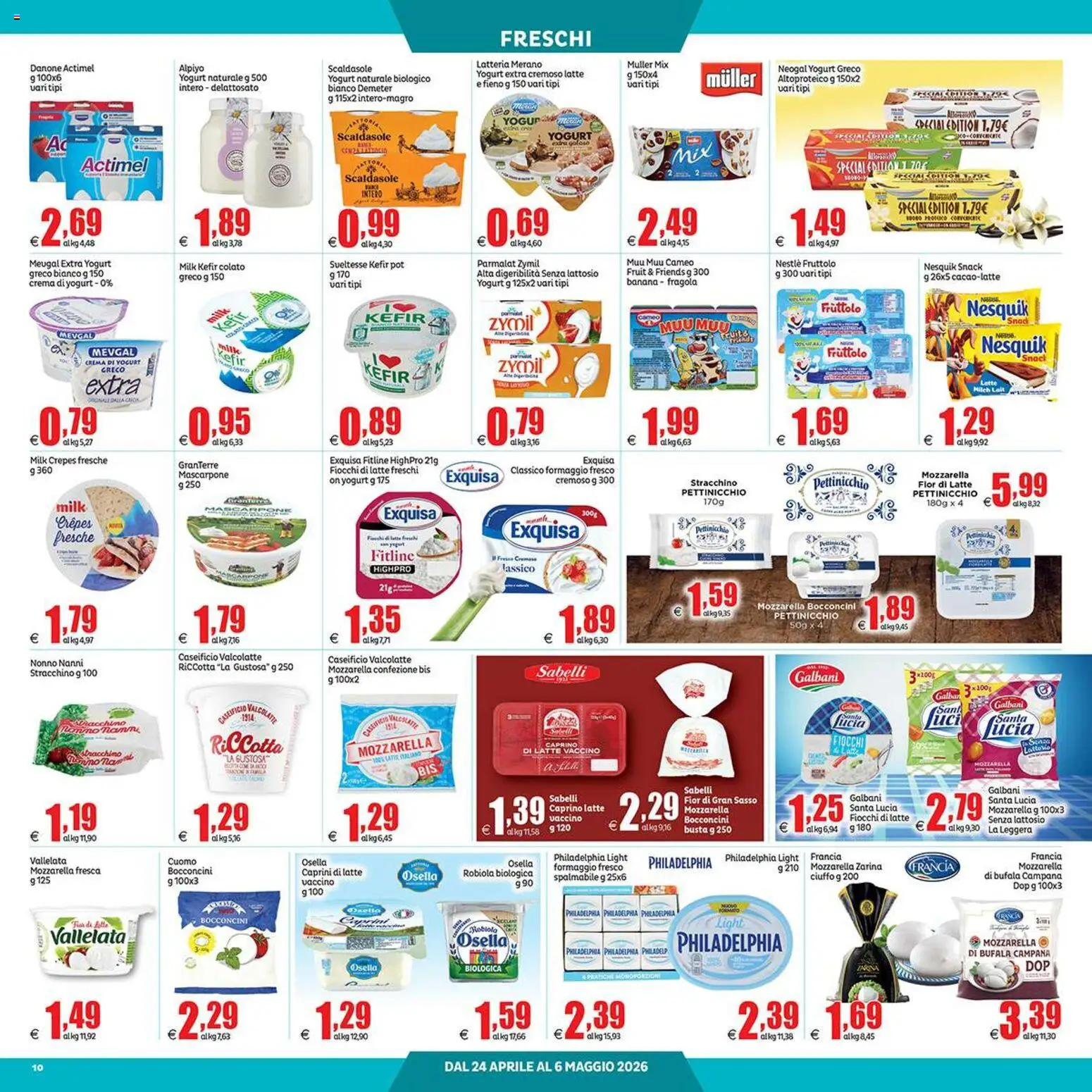 Volantino Elite Supermercati del 24.04.2026 | Pagina: 10 | Prodotti: Yogurt greco, Mozzarella, Mascarpone, Robiola