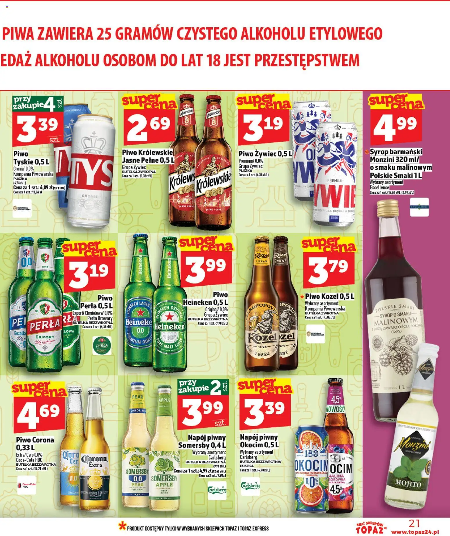 Topaz Gazetka MAZ od 26.02.2026 | Strona: 21 | Produkty: Malina, Leżak, Somersby, Heineken