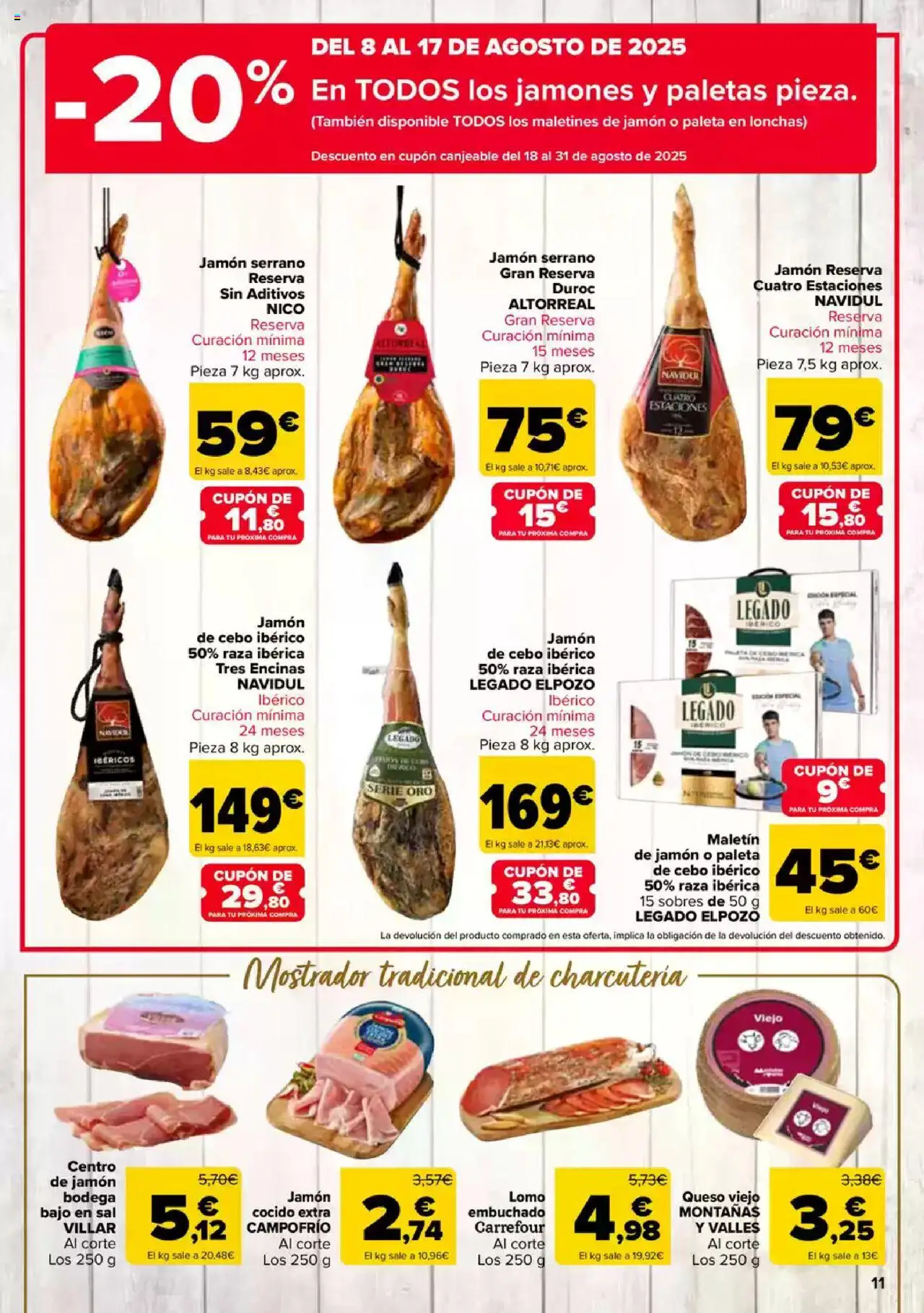 Carrefour folleto │ válido desde el 08.08.2025 | Página: 11 | Productos: Jamón serrano, Queso, Jamón
