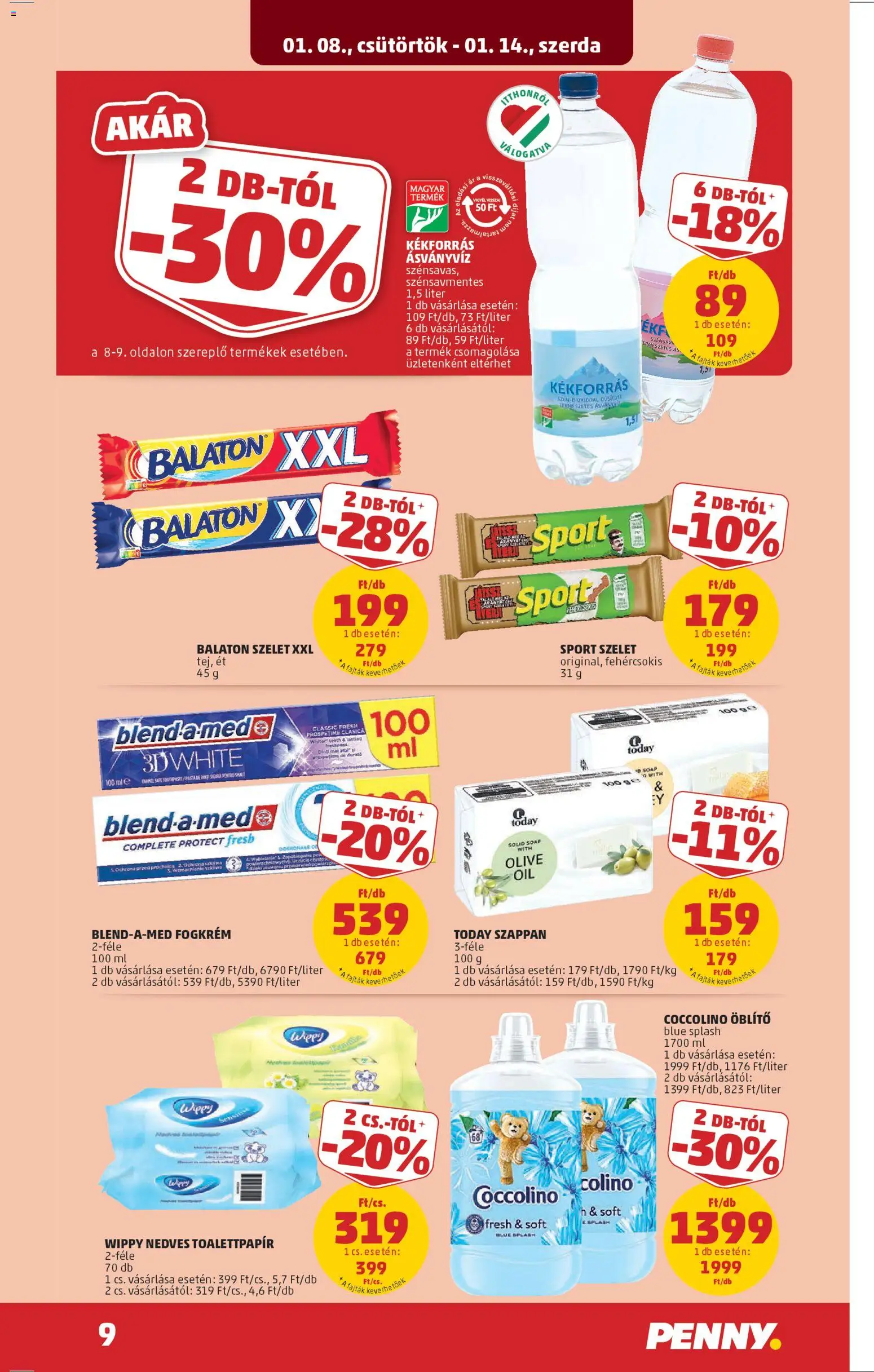 PENNY akciós ujság - amely érvényes a következő dátumtól: 08.01.2026 | Oldal: 11 | Termékek: Coccolino, Ásványvíz, Szappan, Fogkrém
