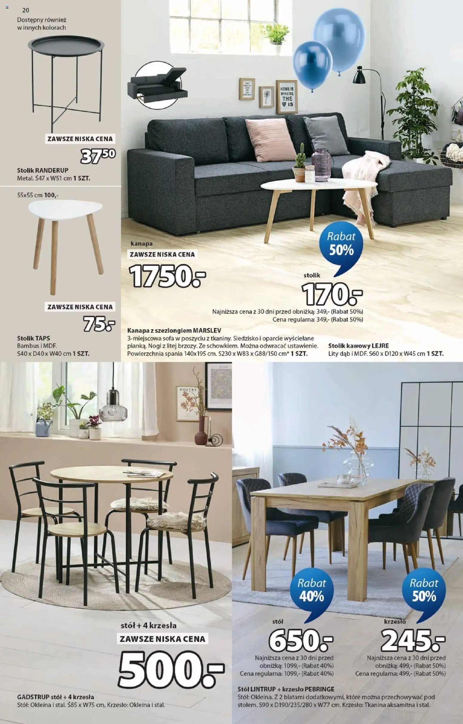 JYSK gazetka od 22.04.2026 | Strona: 20 | Produkty: Sofa, Kanapa, Stolik kawowy, Stół