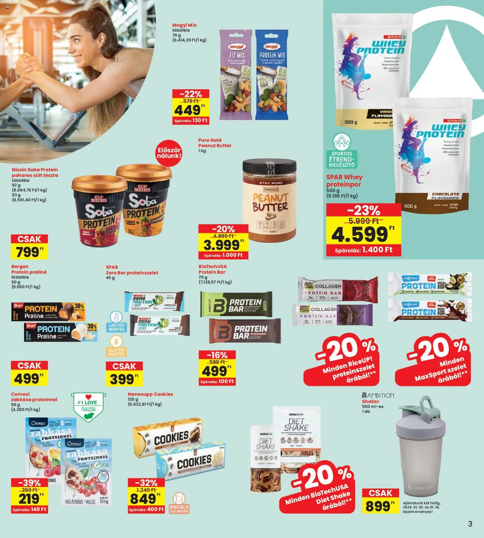 Interspar akciós ujság - amely érvényes a következő dátumtól: 02.01.2026 | Oldal: 3 | Termékek: Protein bar, Zabkása, Protein, Praliné