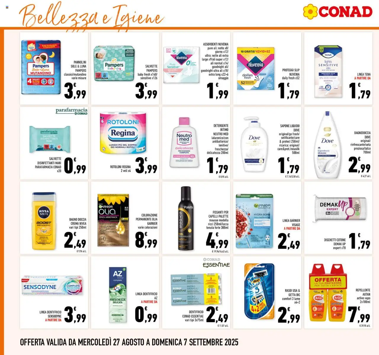 Volantino Conad del 27.08.2025 | Pagina: 22 | Prodotti: Dentifricio, Detergente, Slip, Pampers