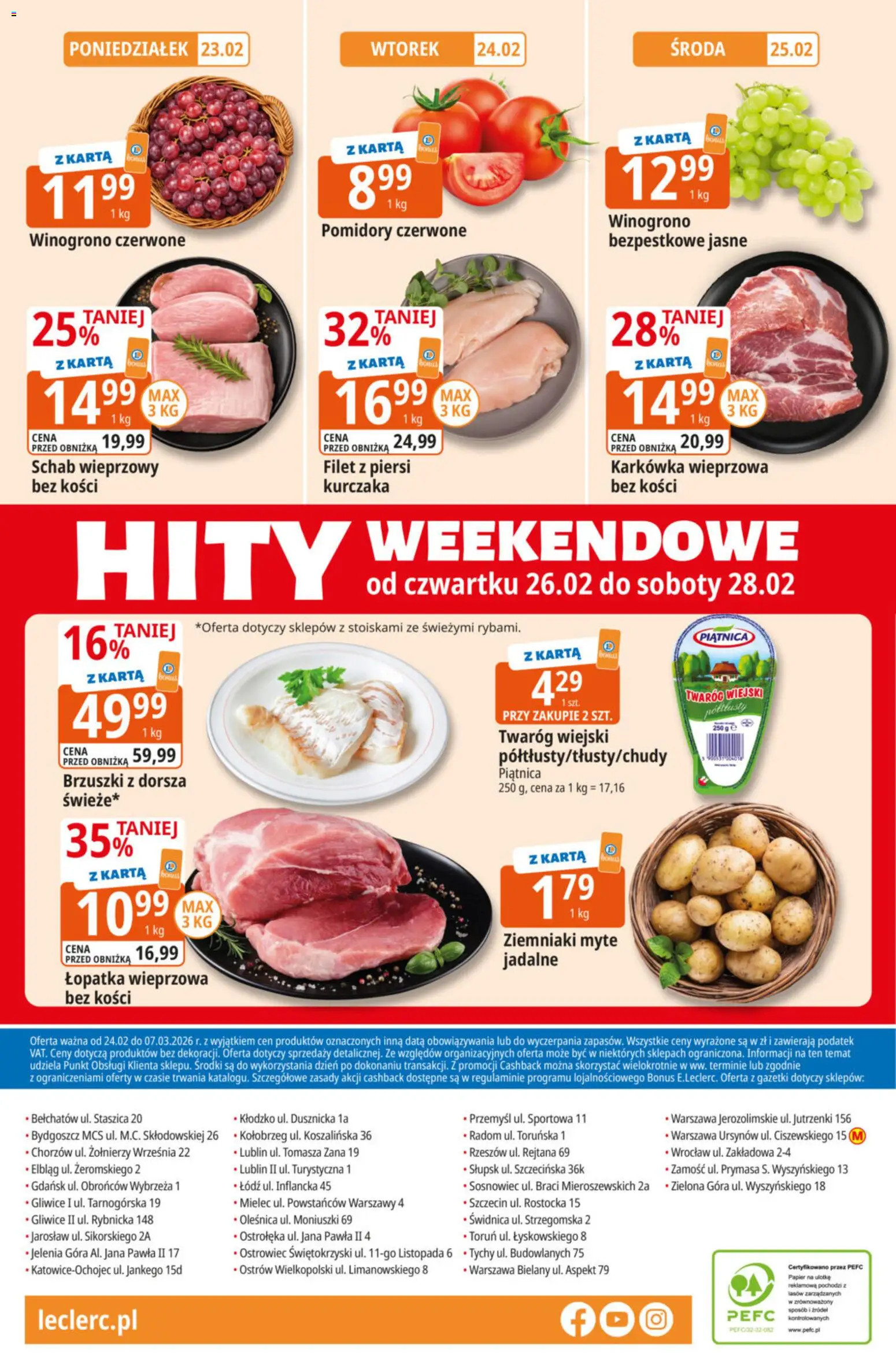 E.Leclerc Gazetka od 24.02.2026 | Strona: 32 | Produkty: Karta, Karkówka wieprzowa, Schab wieprzowy, Łopatka wieprzowa