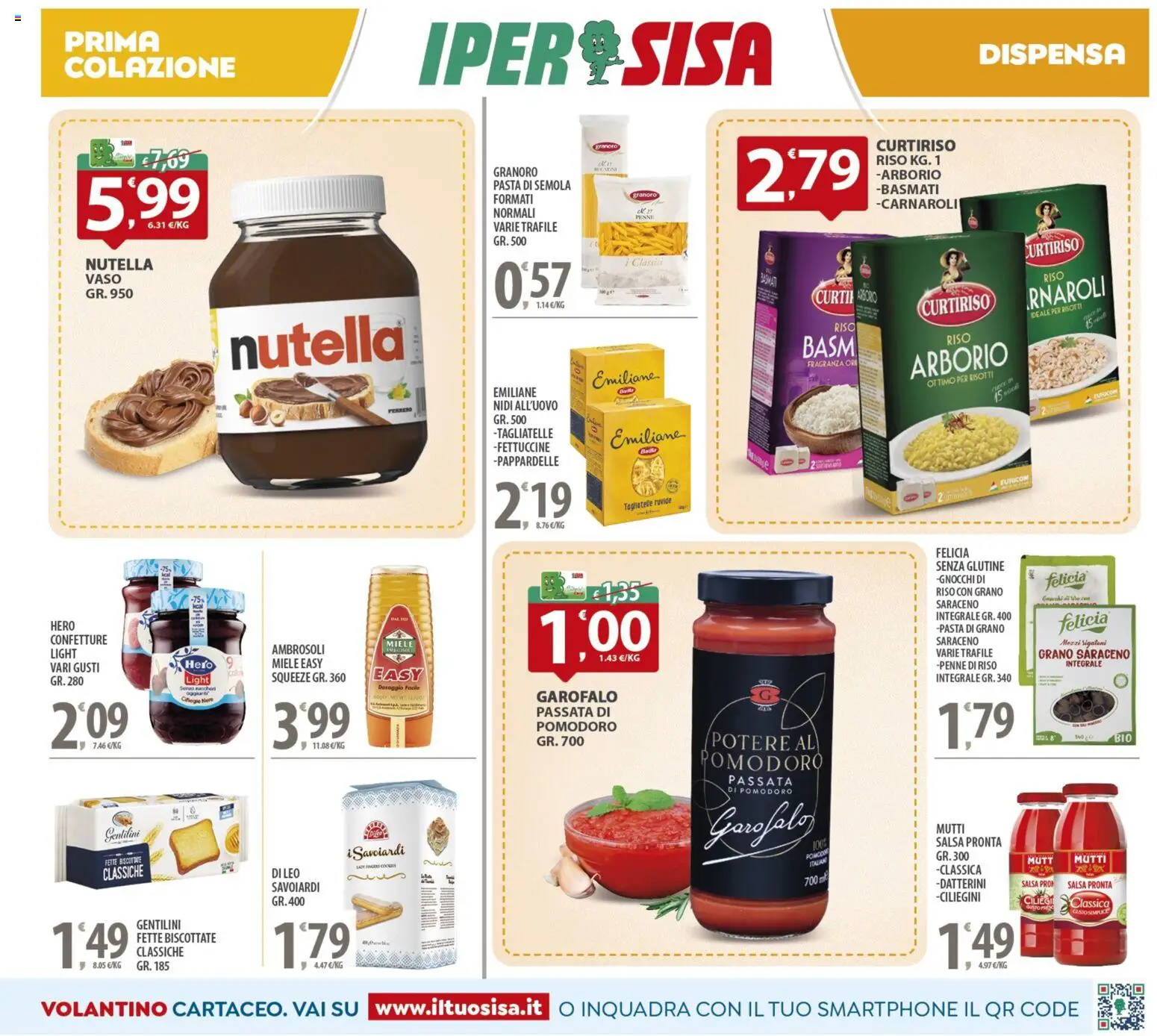 Volantino SISA del 14.11.2025 | Pagina: 9 | Prodotti: Tagliatelle, Pasta, Passata di pomodoro, Fette biscottate