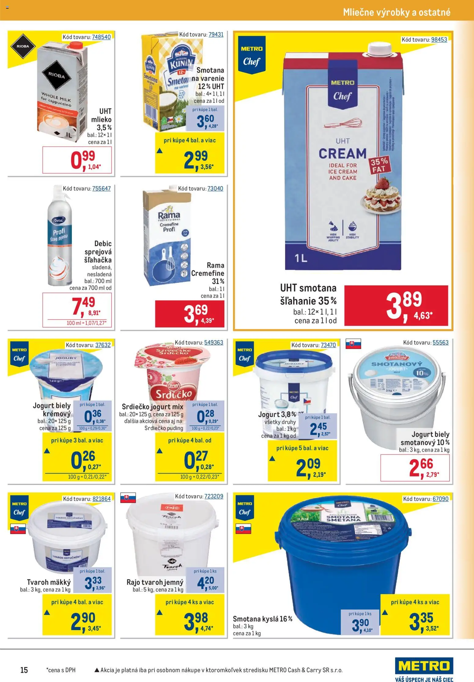 Nové Metro akcie – leták je platný od 25.02.2026 | Strana: 15 | Produkty: Jogurt, Smotana, Puding, Šľahačka