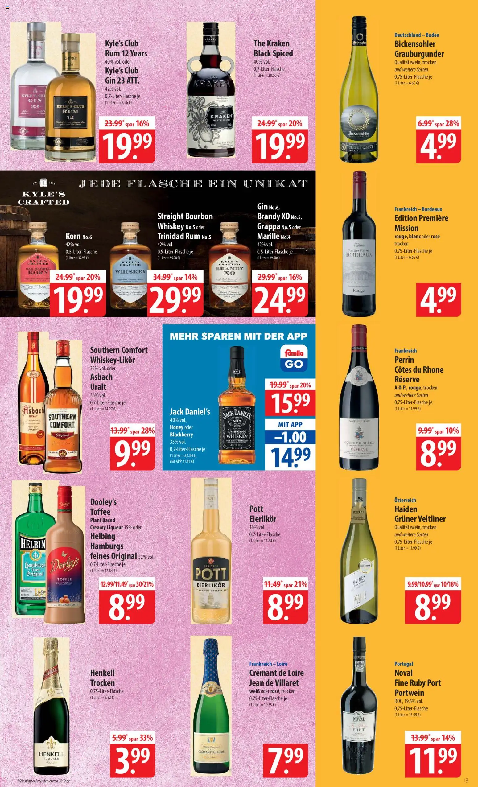 Famila Prospekt 	 – gültig ab 30.03.2026 | Seite: 13 | Produkte: Rouge, Southern comfort, Bourbon, Whiskey