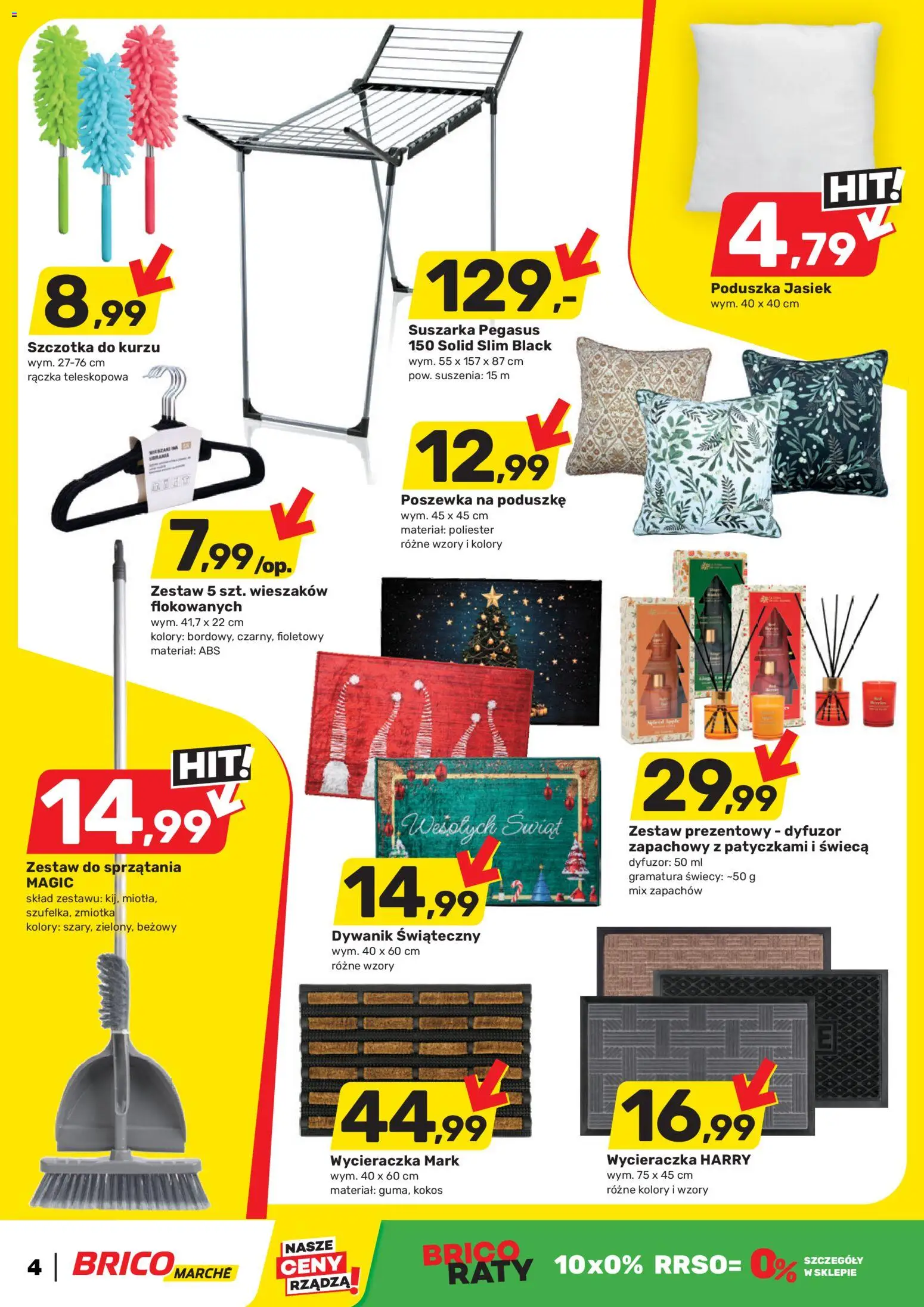 Brico Marché Gazetka od 03.12.2025 | Strona: 4 | Produkty: Suszarka, Poduszka, Wycieraczka, Szczotka