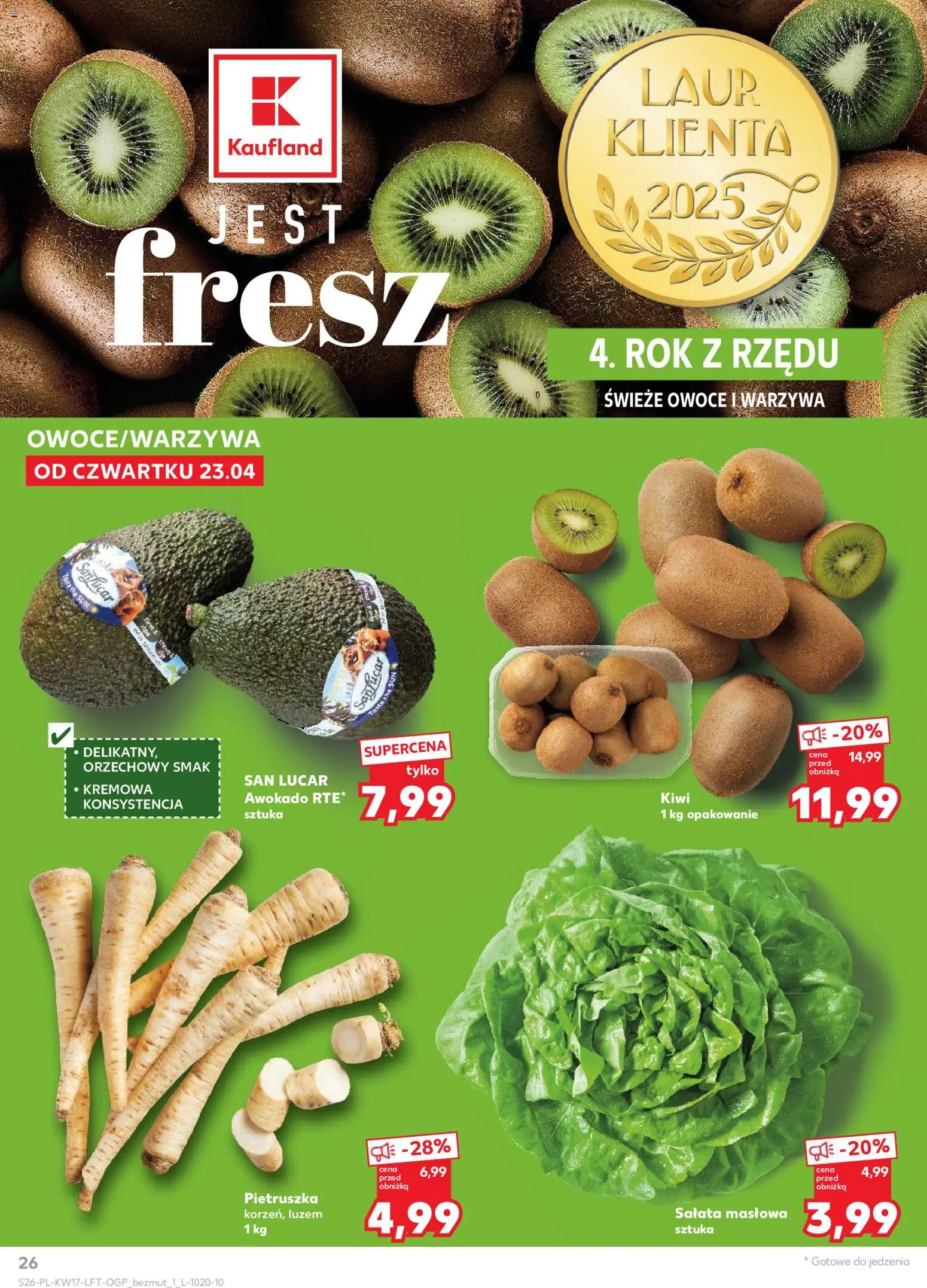 Kaufland gazetka od 23.04.2026 | Strona: 26 | Produkty: Pietruszka, Kiwi, Awokado, Owoce
