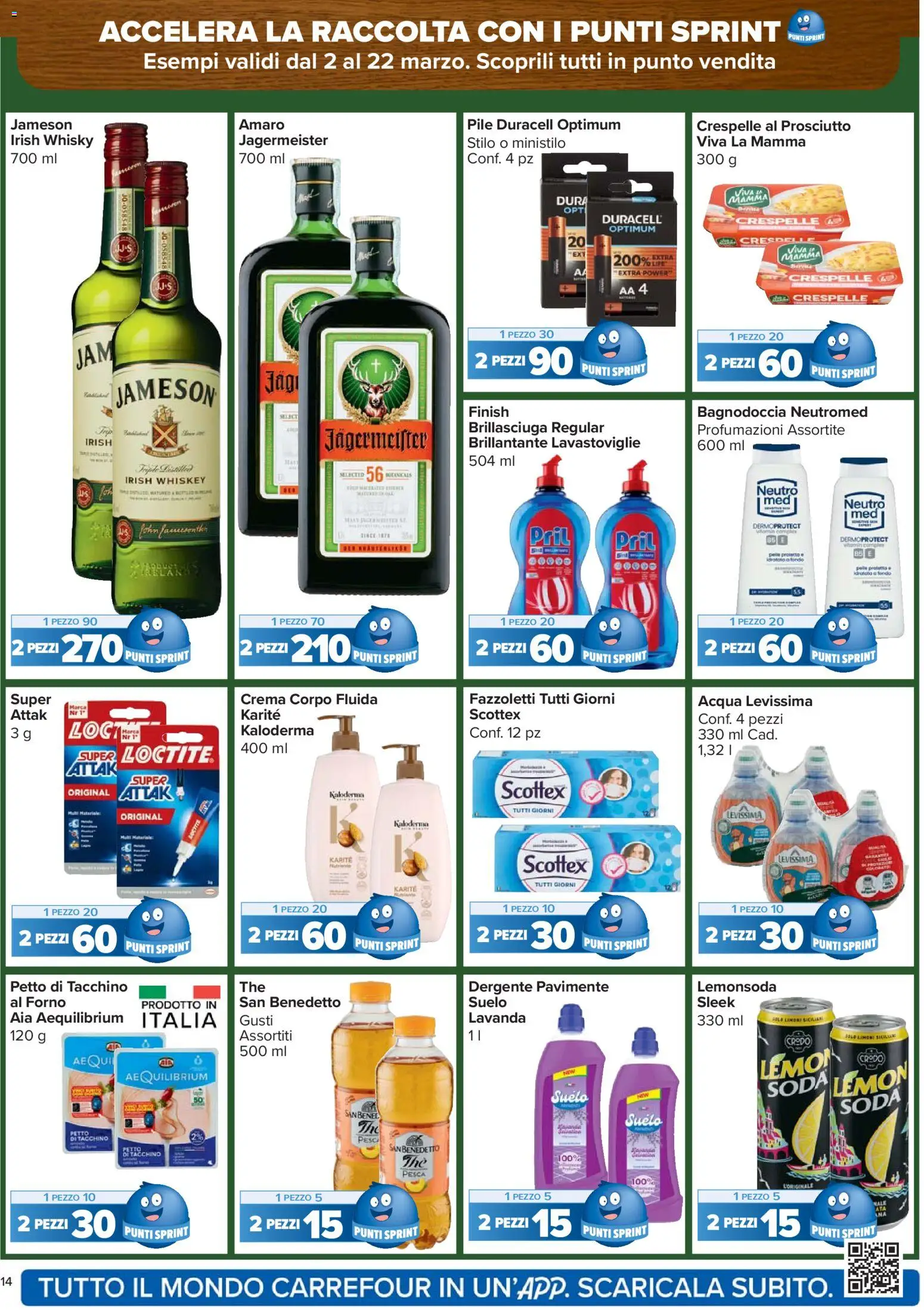 Volantino Carrefour del 13.03.2026 | Pagina: 14 | Prodotti: Whisky, Acqua, Tacchino, Forno
