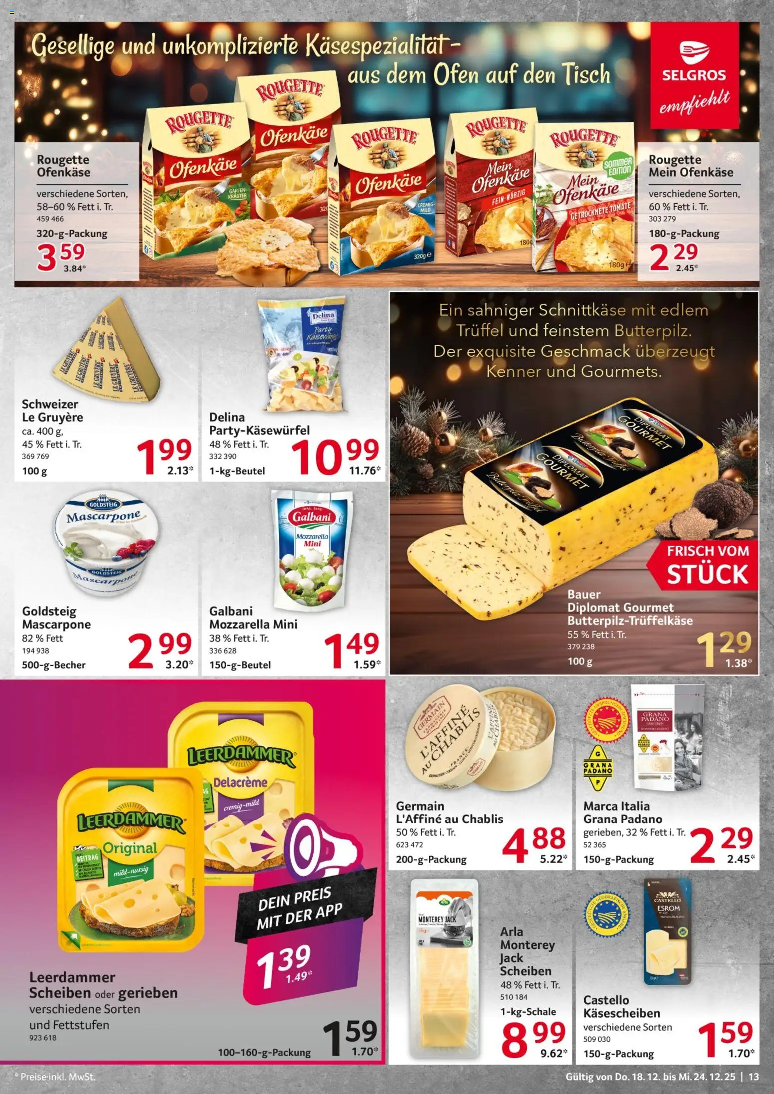Selgros Prospekt 	 – gültig ab 18.12.2025 | Seite: 13 | Produkte: Ofen, Tisch, Rougette ofenkase, Leerdammer