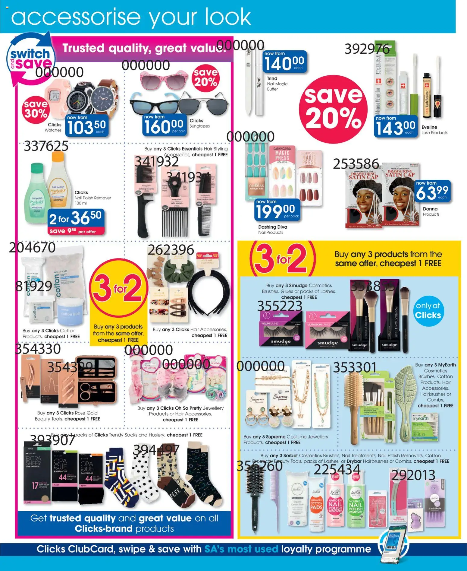 New Clicks catalogue – valid from 23.04.2026 | Page: 18 | Products: Sunglasses, Pads, Foundation, Nail polish