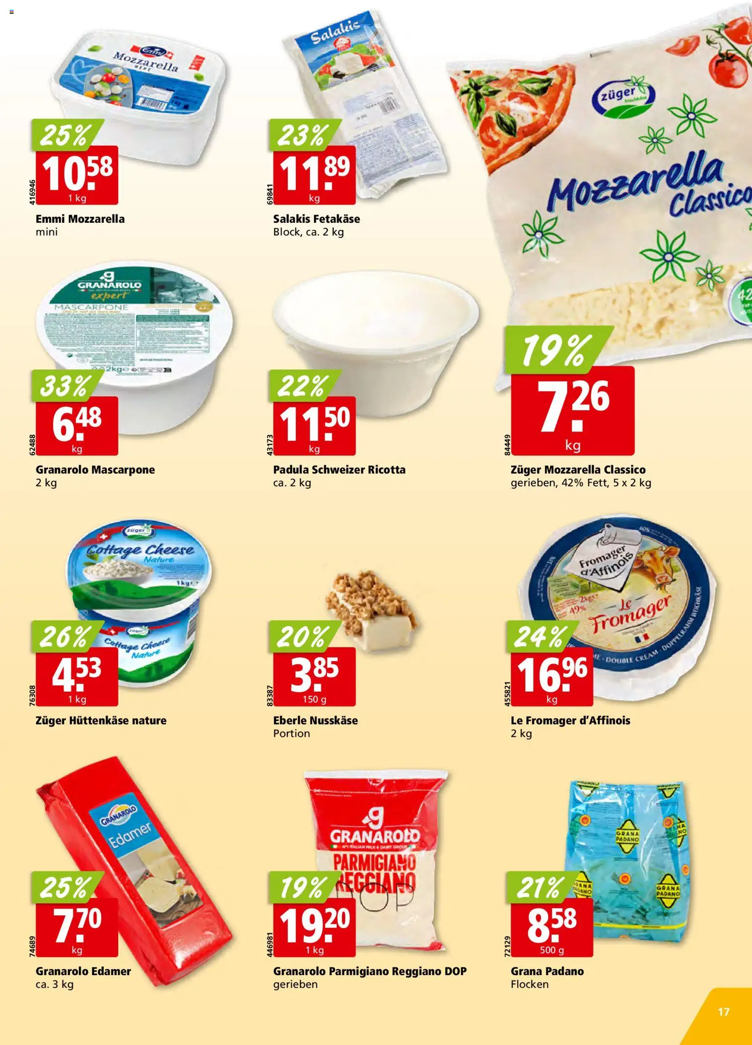 Aligro Aktionen Schlieren, Gossau SG, Frauenfeld, Rapperswil-Jona, Sargans, Bern, Brüttisellen, Pratteln, Emmen, Spreitenbach – gültig ab 17.11.2025 | Seite: 17 | Produkte: Mascarpone, Edamer, Hüttenkäse, Flocken