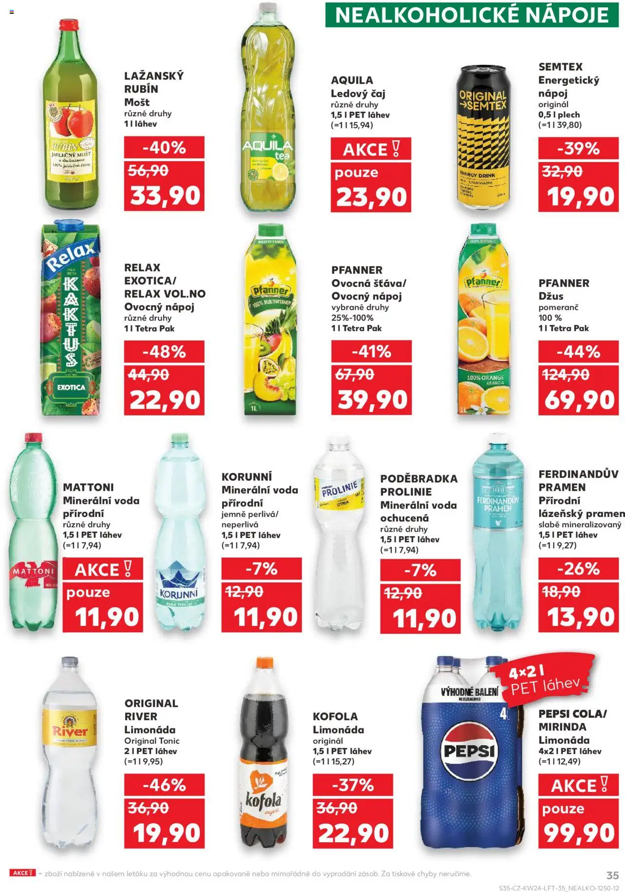 Kaufland leták od 11.06.2025 | Strana: 35 | Produkty: Mošt, Pepsi, Poděbradka ProLinie, Minerální voda