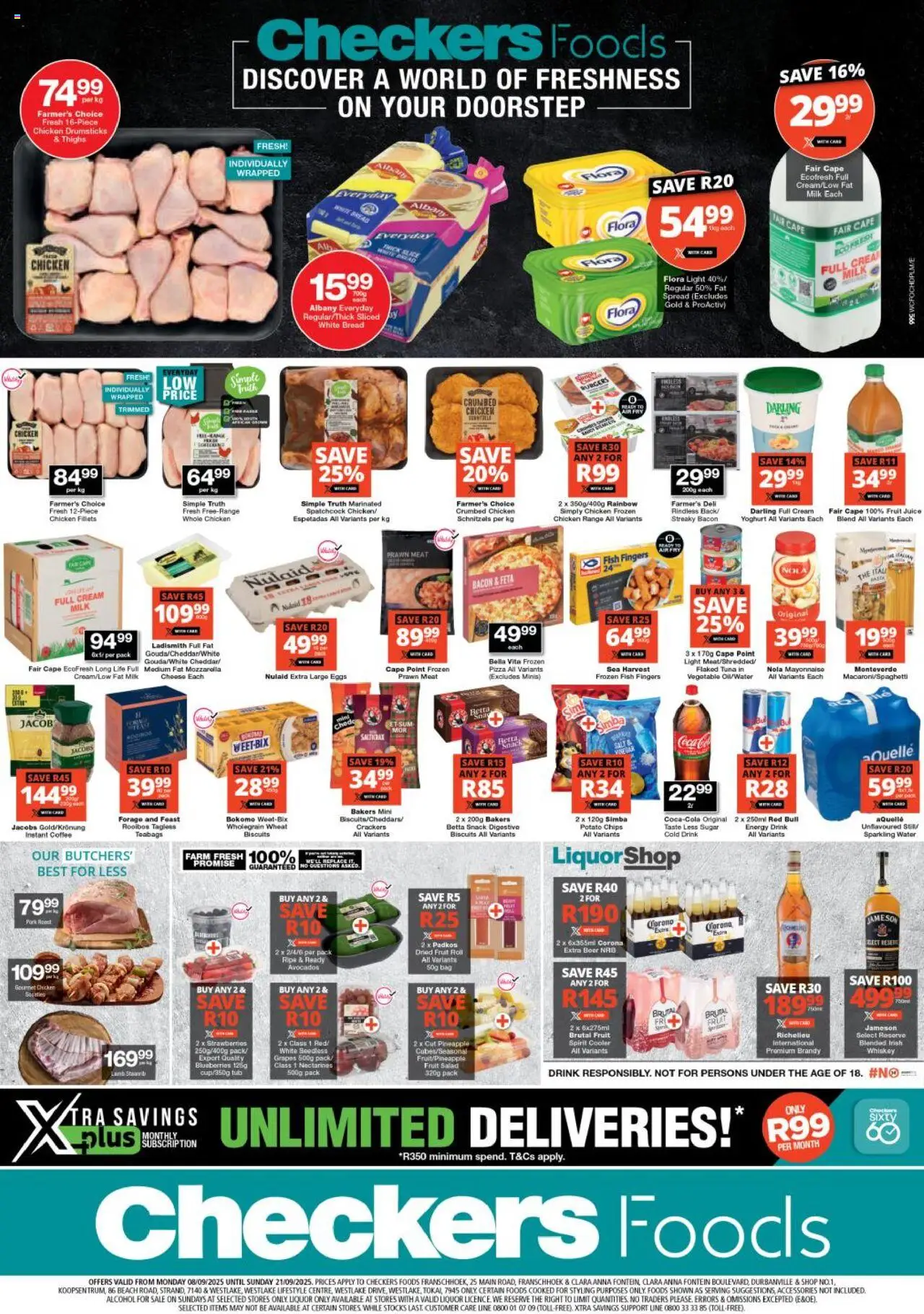 New Checkers catalogue – valid from 08.09.2025 | Page: 1 | Products: Light, Coffee, Chicken, Grapes