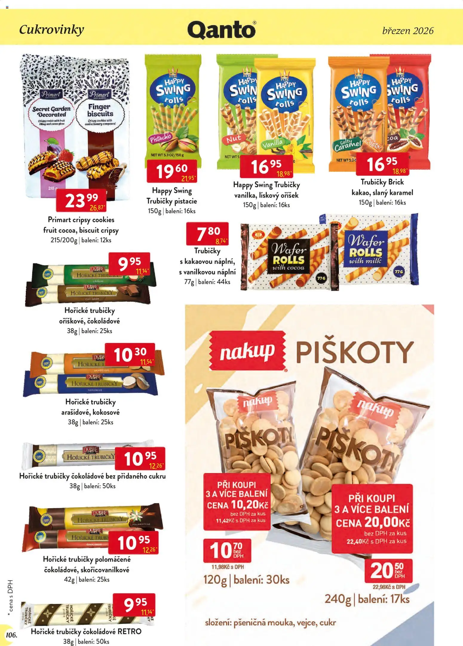 Astur & Qanto leták - Velkoobchod 03/2026 od 01.03.2026 | Strana: 106 | Produkty: Slaný karamel, Pistácie, Cookies, Trubičky čokoládové