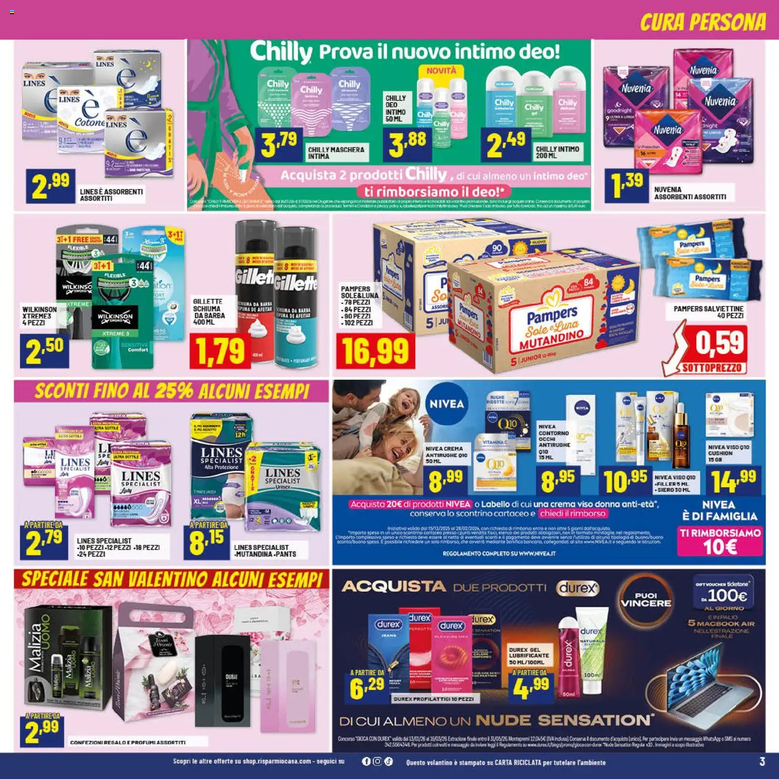 Volantino RisparmioCasa del 24.01.2026 | Pagina: 3 | Prodotti: Maschera, Lubrificante, Crema viso, Macbook