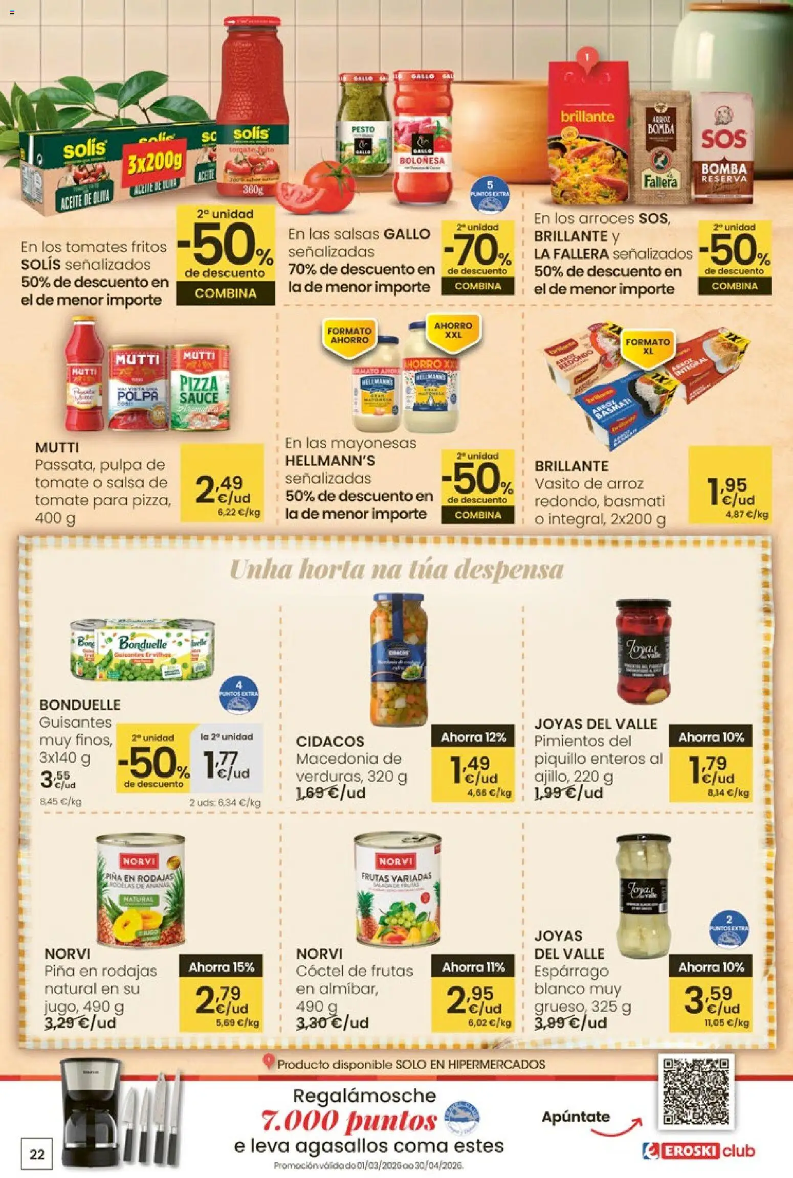 Eroski - 50 de descuento │ válido desde el 26.02.2026 | Página: 22 | Productos: Aceite, Tomates, Arroz, Aceite de oliva