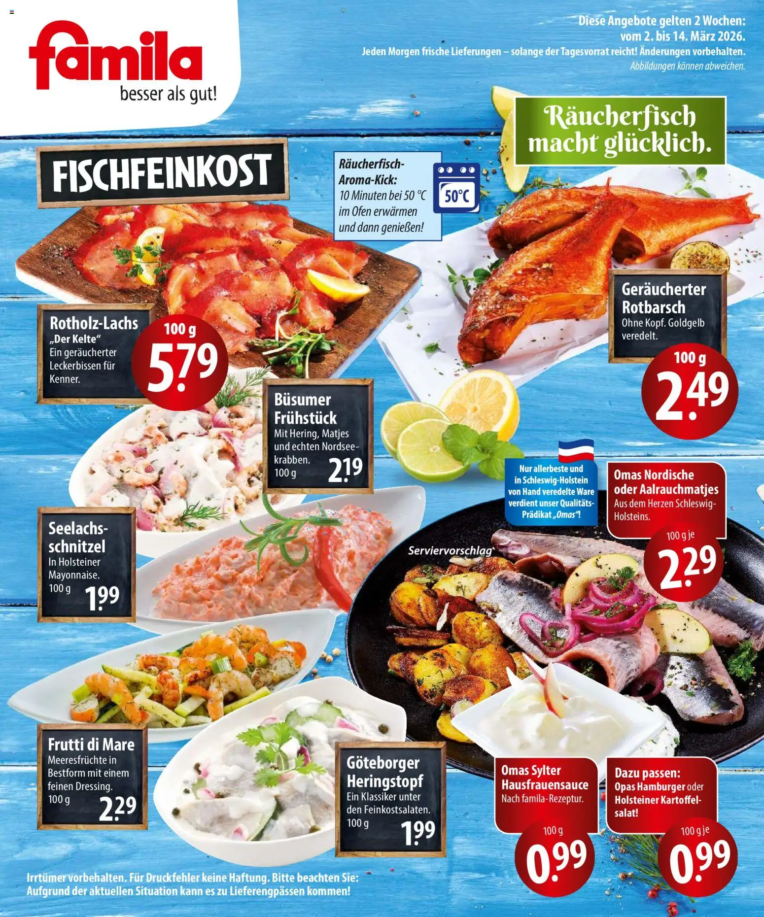 Famila  Fischmarkt – gültig ab 02.03.2026 | Seite: 2 | Produkte: Schnitzel, Mayonnaise, Meeresfrüchte, Salat