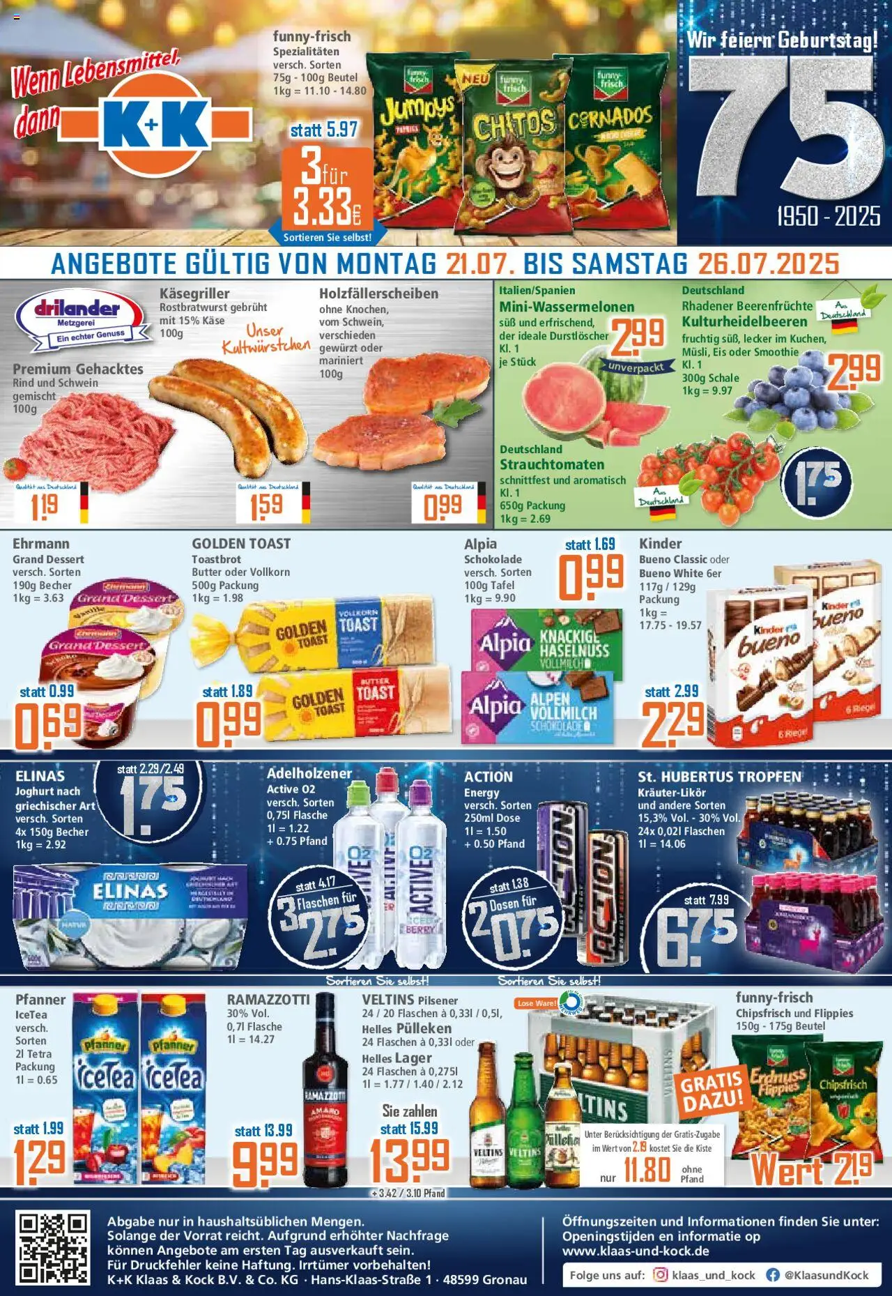 Klaas & Kock Prospekt 	 - gültig ab dem 21.07.2025 | Seite: 1 | Produkte: Toast, Eis, Ramazzotti, Veltins