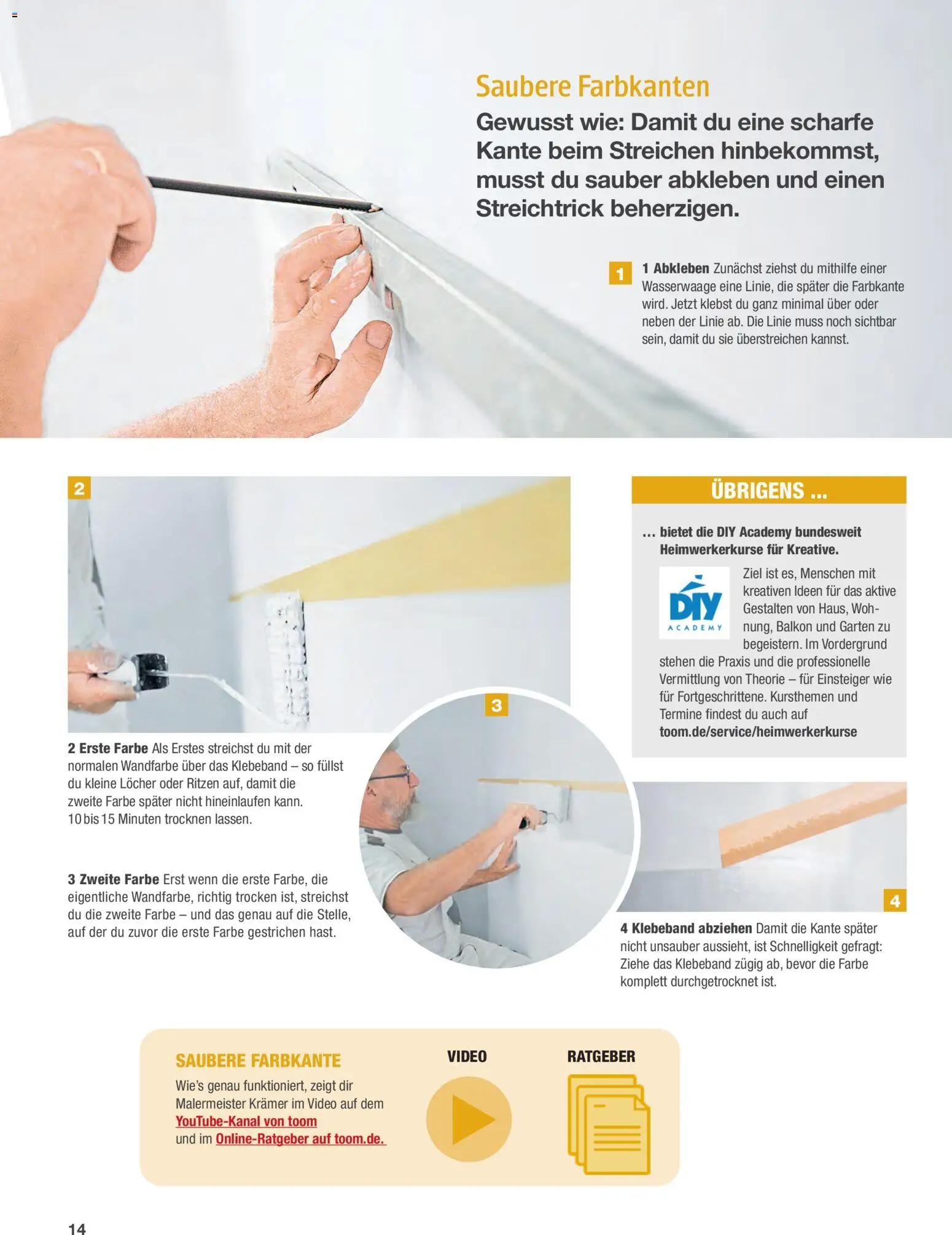 Toom Baumarkt Wände streichen und tapezieren – gültig ab 01.01.2026 | Seite: 14 | Produkte: Wandfarbe, Video