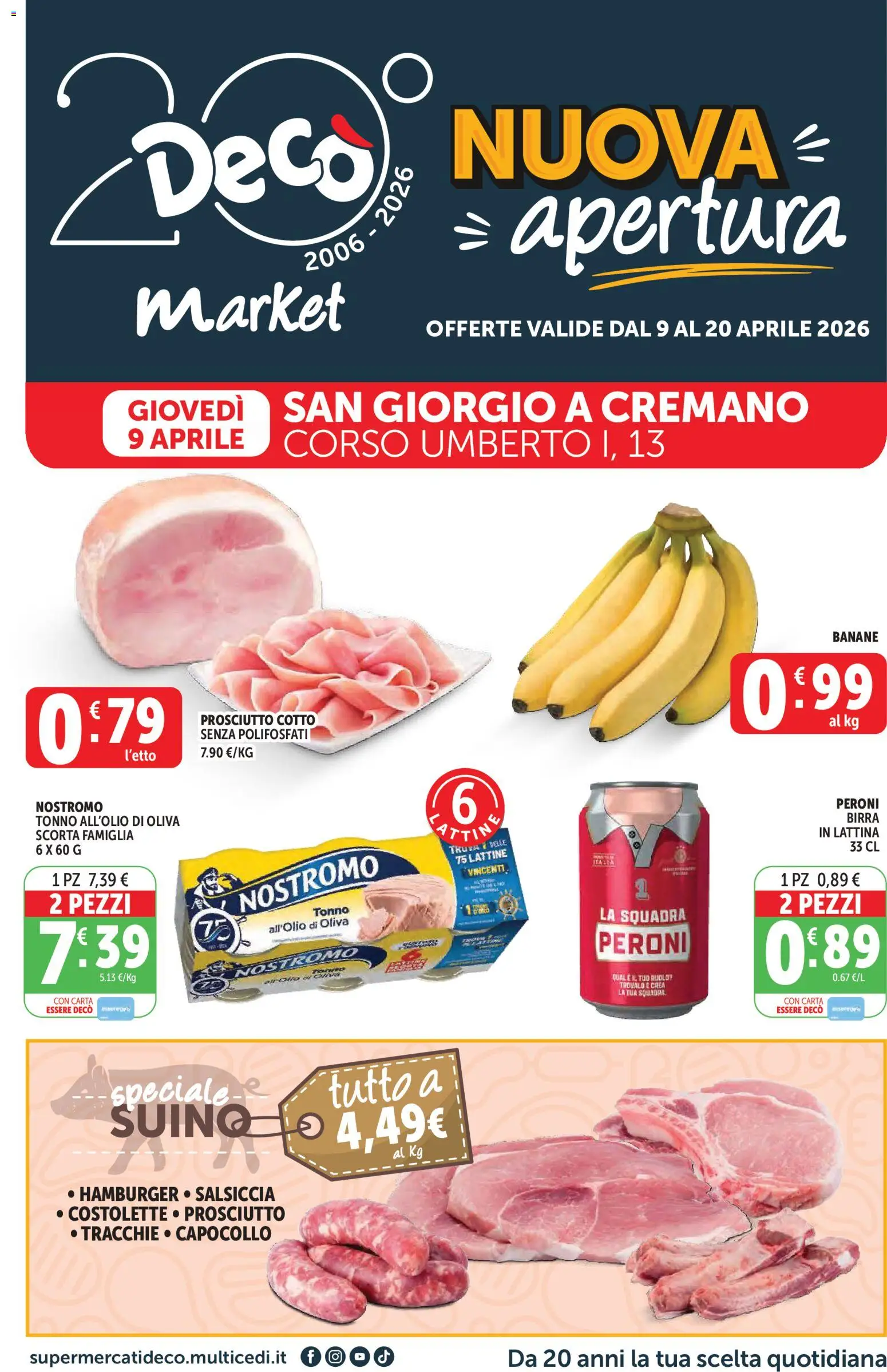 Volantino Decò del 09.04.2026 | Pagina: 1 | Prodotti: Birra, Prosciutto, Salsiccia, Tonno