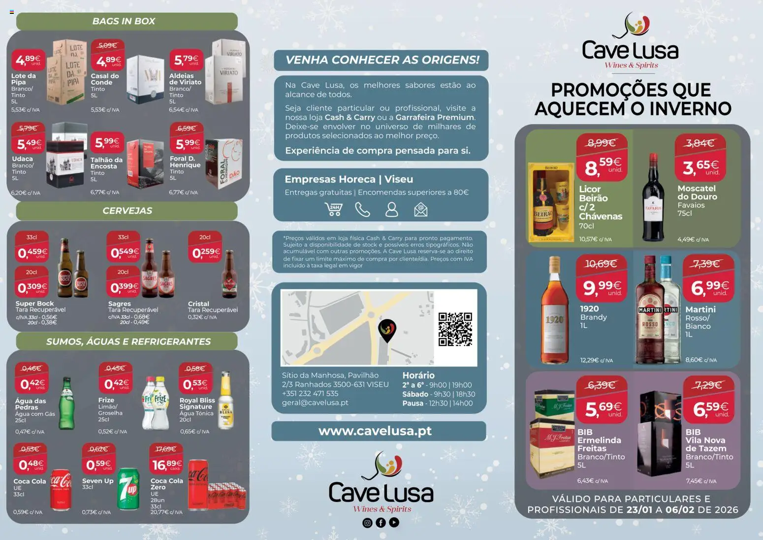 Cave Lusa Janeiro 2026 │ válido de 23.01.2026 | Página: 1 | Produtos: Agua, Super bock, Licor, Caixa