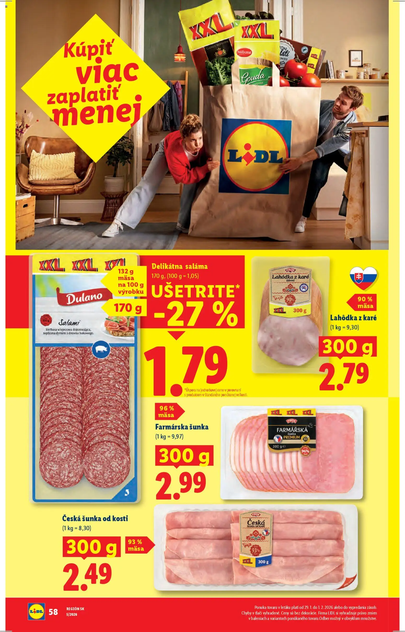 Nové Lidl akcie – leták je platný od 26.01.2026 | Strana: 70 | Produkty: Saláma, Šunka, Gouda