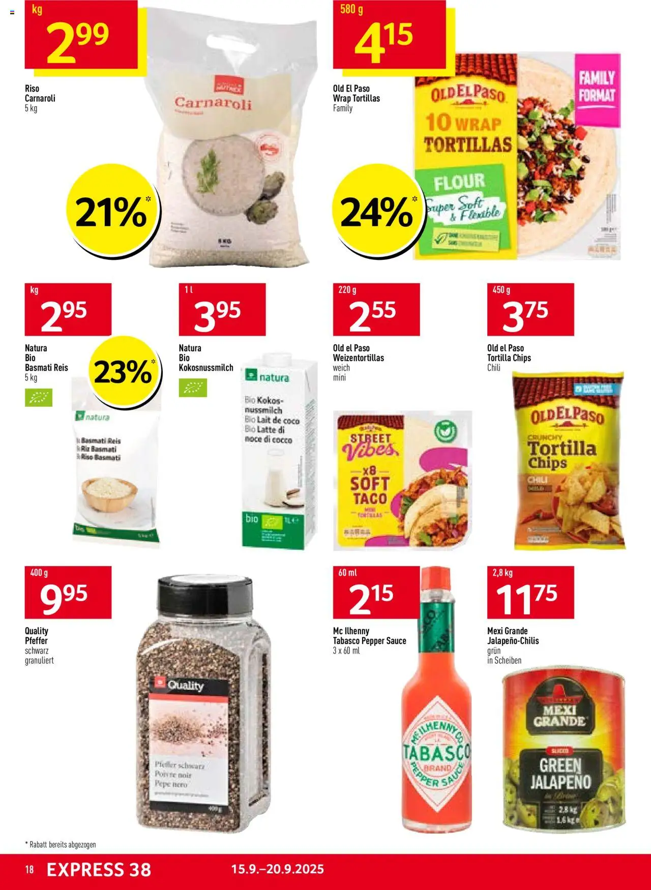 Prodega Aktionen – gültig ab 15.09.2025 | Seite: 18 | Produkte: Reis, Chili, Chips, Pfeffer