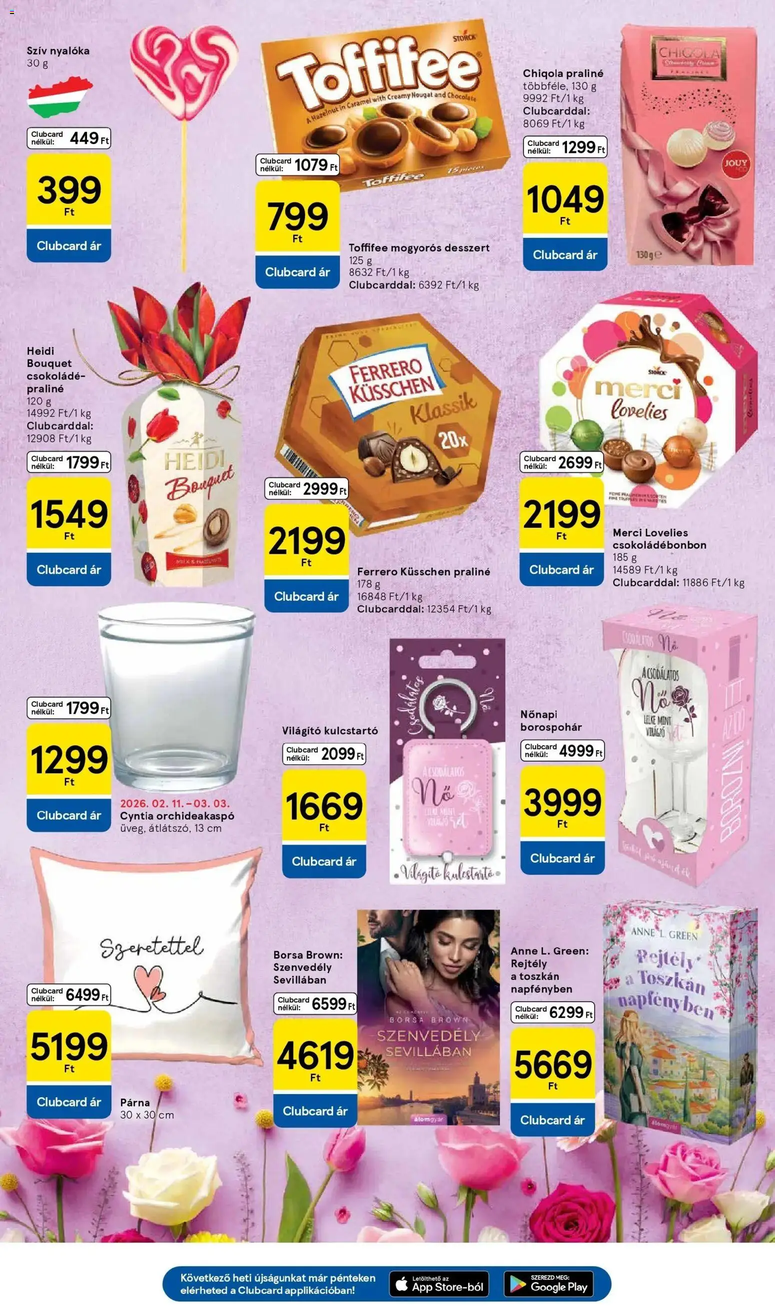 Tesco akciós ujság - amely érvényes a következő dátumtól: 26.02.2026 | Oldal: 7 | Termékek: Párna, Borospohár, Praliné, Csokoládé