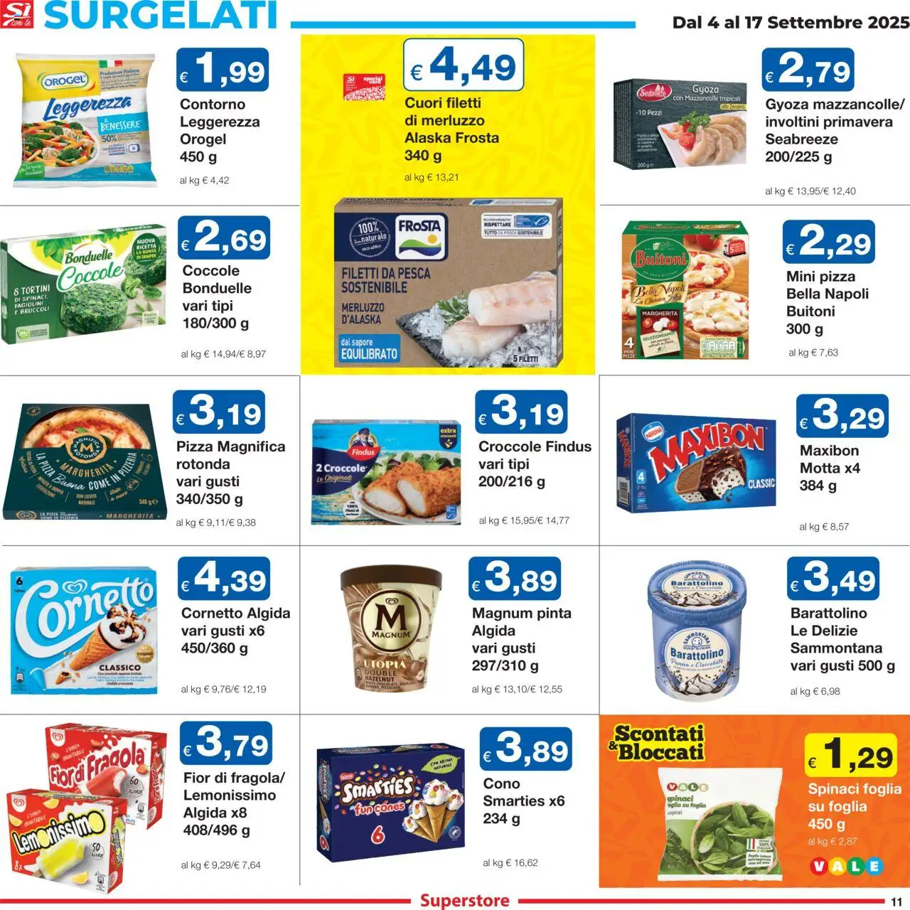 Volantino Sì con Te del 04.09.2025 | Pagina: 11 | Prodotti: Pizza, Panna, Mazzancolle, Fagiolini