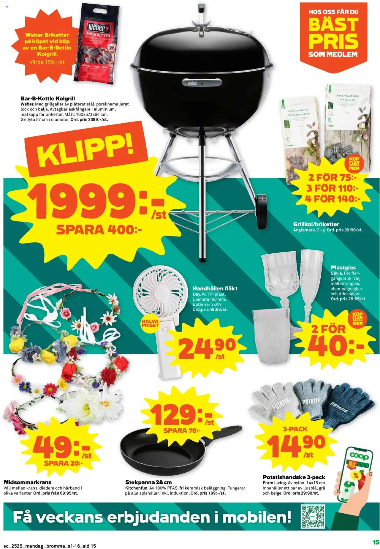 Stora Coop reklamblad aktuell från 16.06.2025 | Sida: 15 | Produkter: Batterier, Briketter, Kolgrill, Stekpanna