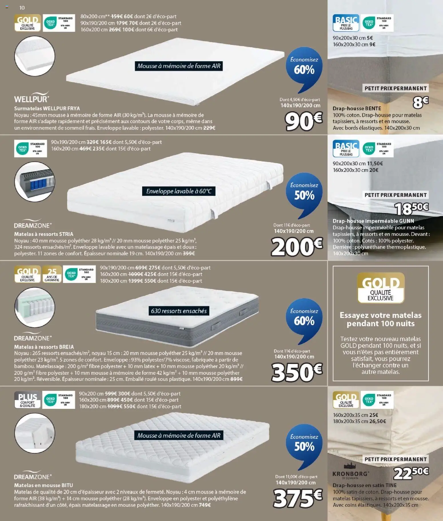 {H1} | Page: 10 | Produits: Surmatelas, Enveloppe, Mousse, Matelas