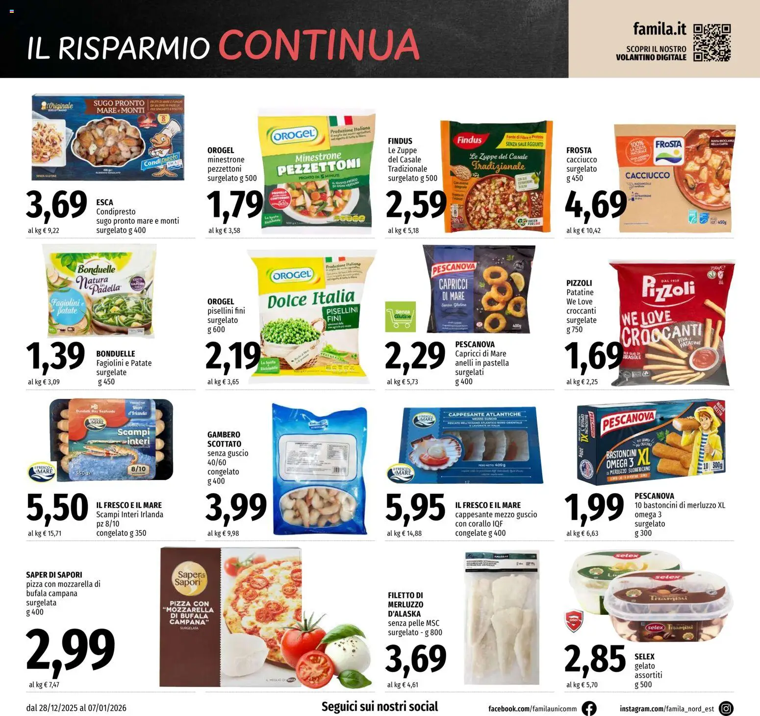 Volantino Famila del 28.12.2025 | Pagina: 10 | Prodotti: Merluzzo, Sale, Fagiolini, Sugo