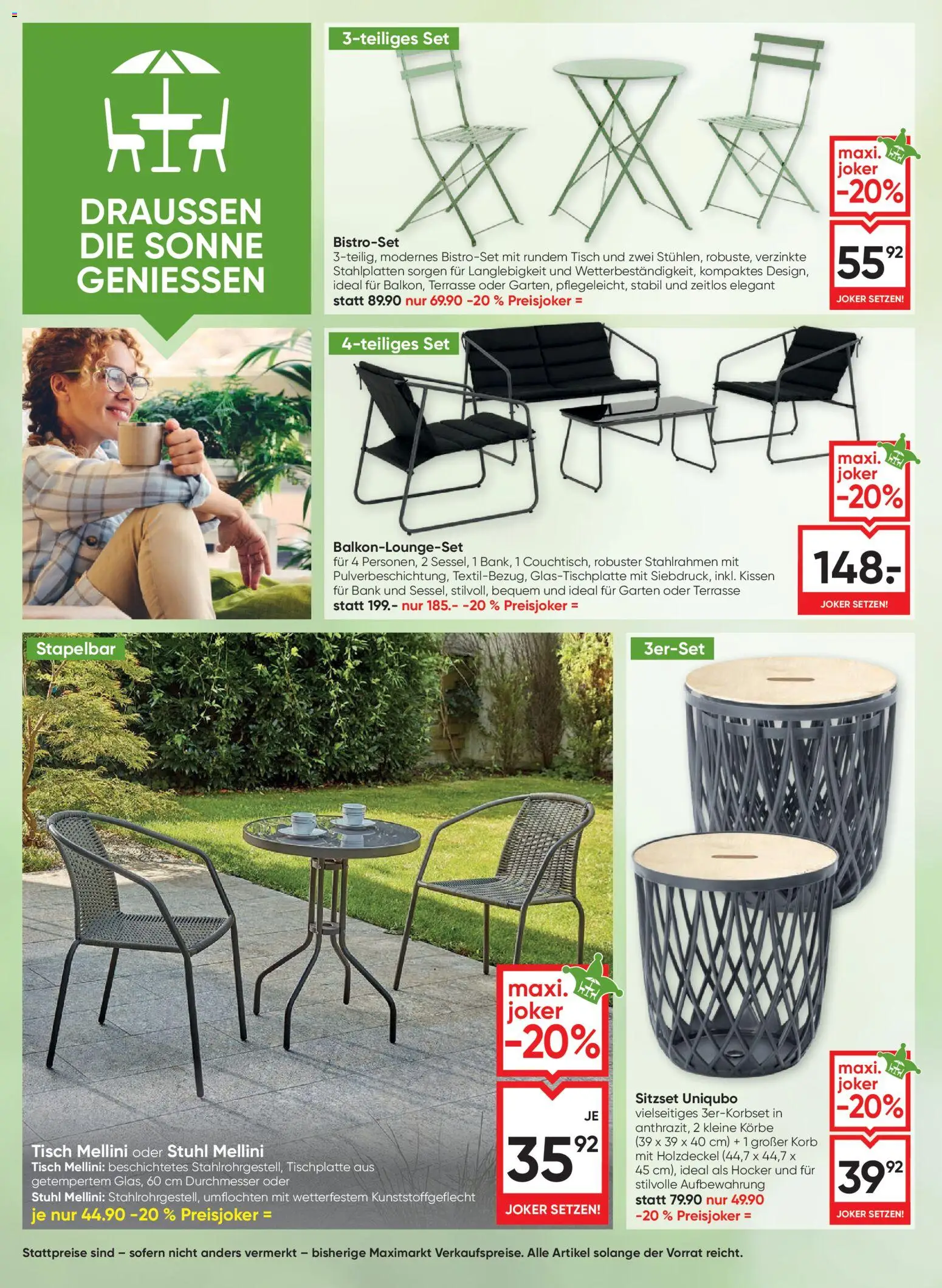 Maximarkt Gartenzeit ist Freizeit gültig ab 30.04.2026 | Seite: 2 | Produkte: Kissen, Tisch, Stuhl, Korb