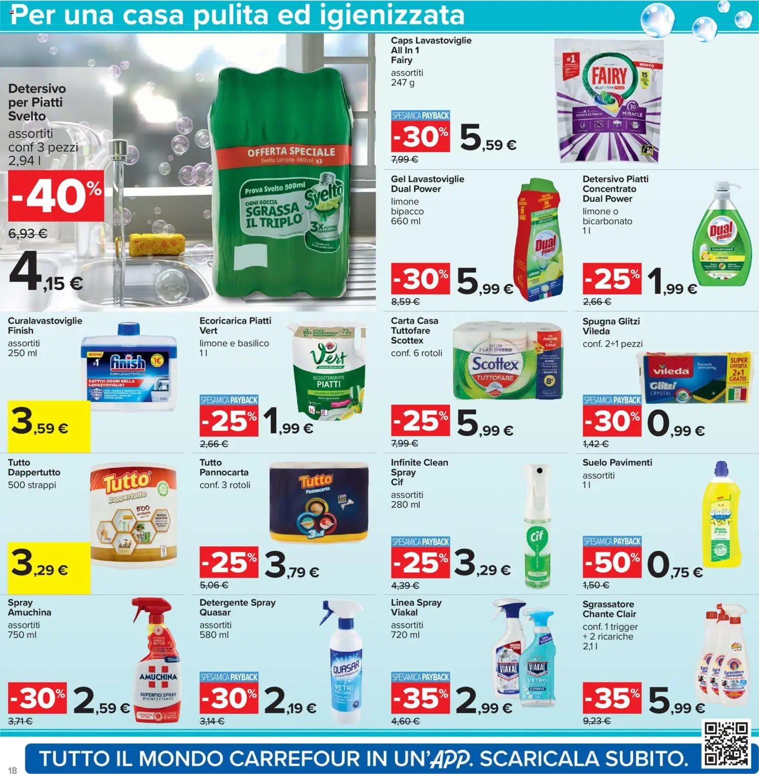 Volantino Carrefour del 07.04.2026 | Pagina: 18 | Prodotti: Spugna, Detergente, Lavastoviglie, Doccia