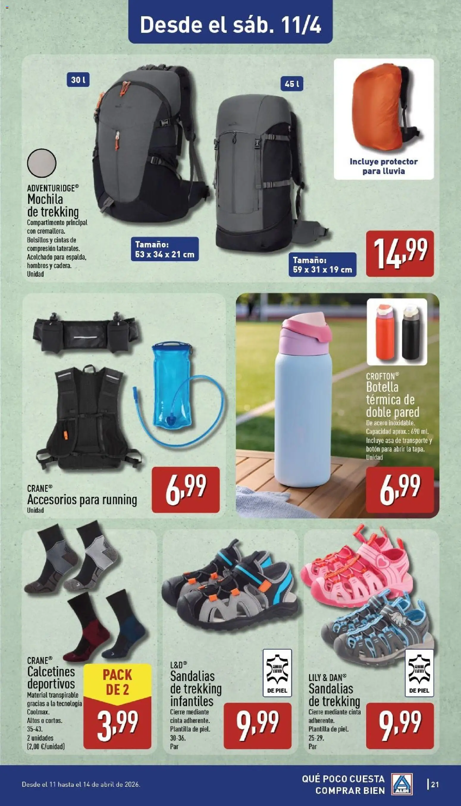 Aldi folleto Península │ válido desde el 06.04.2026 | Página: 21 | Productos: Sandalias, Mochila