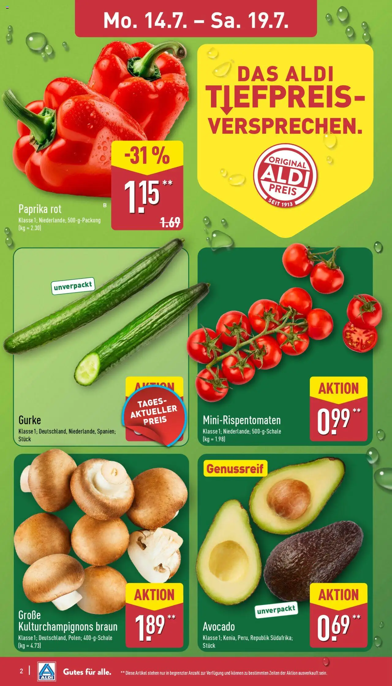 Aldi Prospekt 	 - gültig ab dem 14.07.2025 | Seite: 2 | Produkte: Paprika rot, Avocado, Paprika