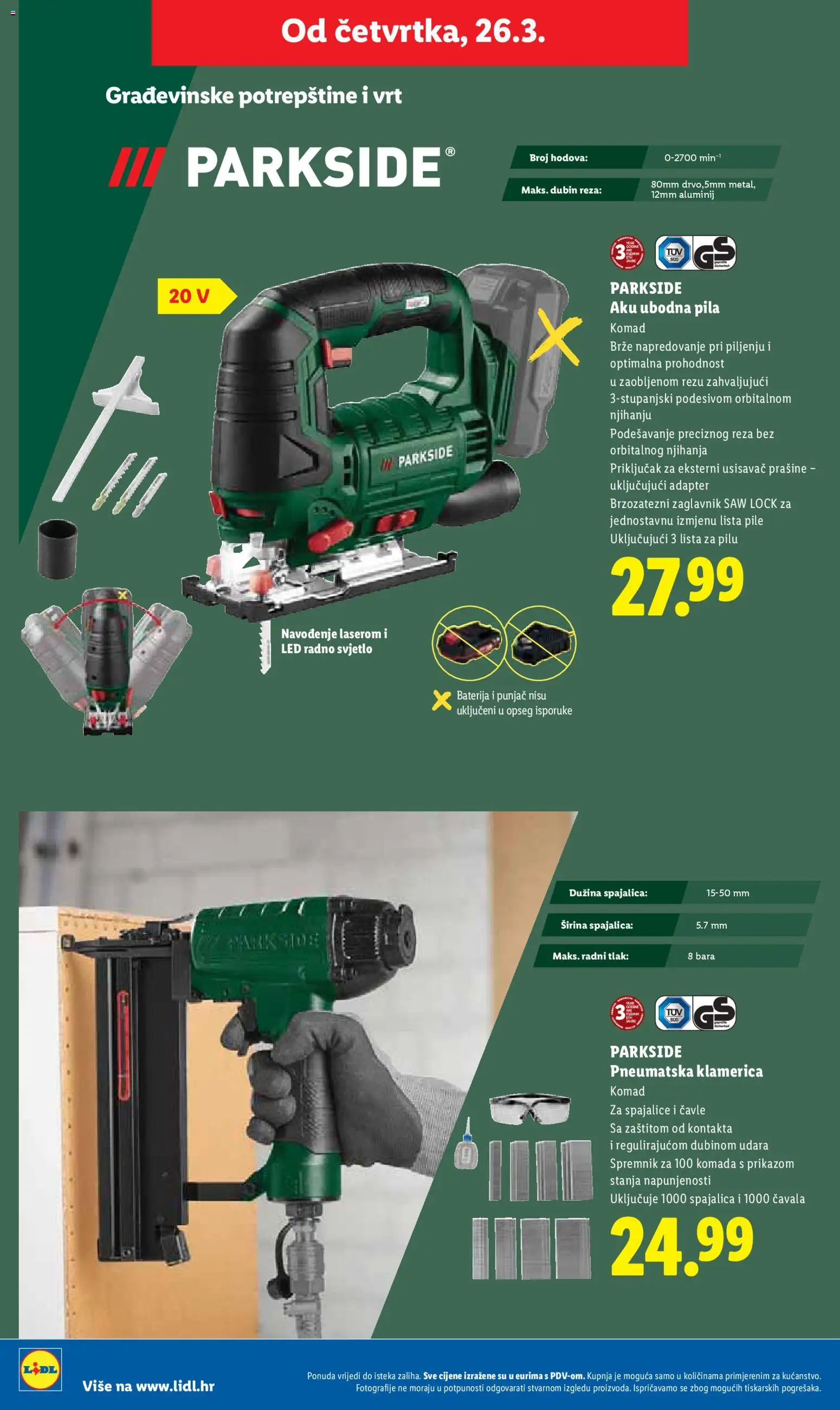Lidl katalog | vrijedi od 23.03.2026 | Stranica: 36 | Proizvodi: Usisavač, Ubodna pila, Baterija, Adapter