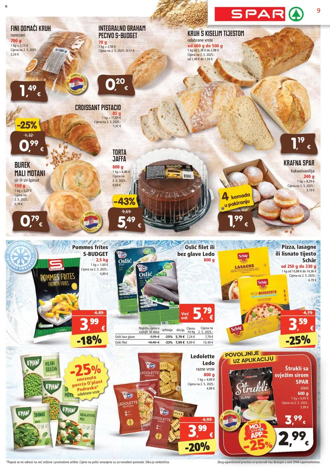 Spar katalog | vrijedi od 15.10.2025 | Stranica: 9 | Proizvodi: Špinat, Lisnato tijesto, Oslić, Pecivo