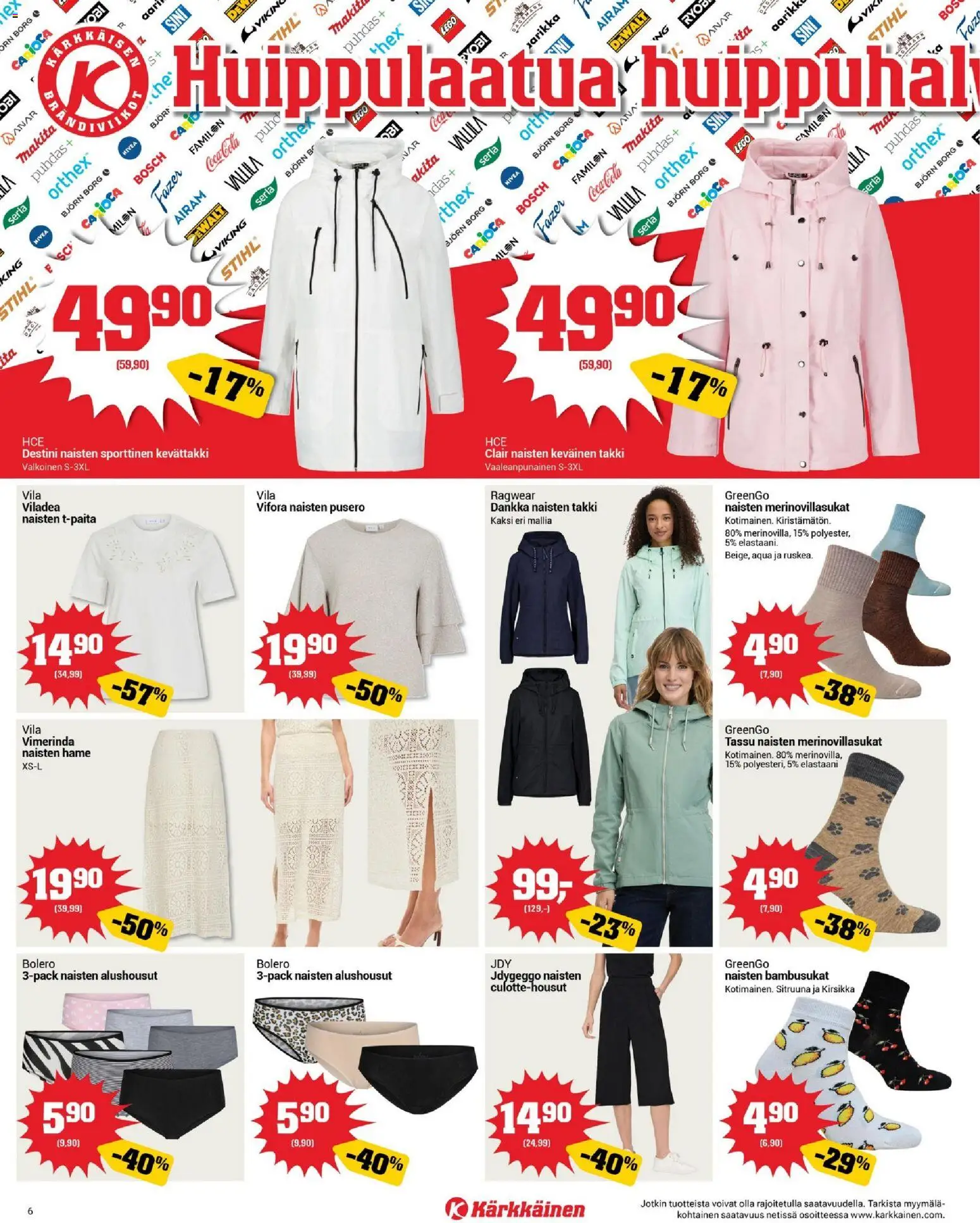 Kärkkäinen tarjoukset – voimassa 18.03.2026 alkaen | Sivu: 6 | Tuotteet: Hame, Pusero, Takki, Alushousut