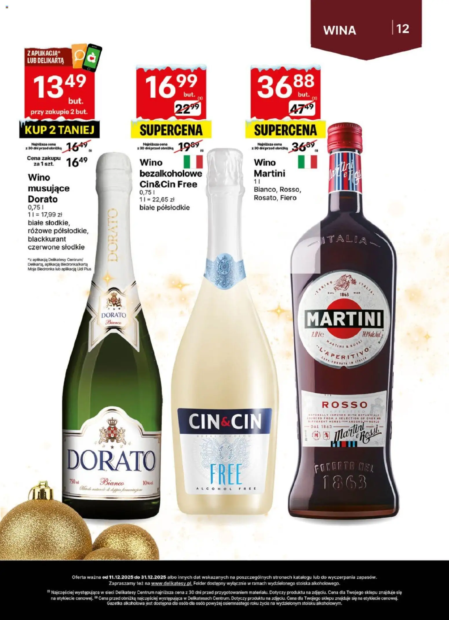 Delikatesy Centrum Gazetka - DeliBarek od 11.12.2025 | Strona: 12 | Produkty: Martini, Wino bezalkoholowe, Delikatesy, Wino