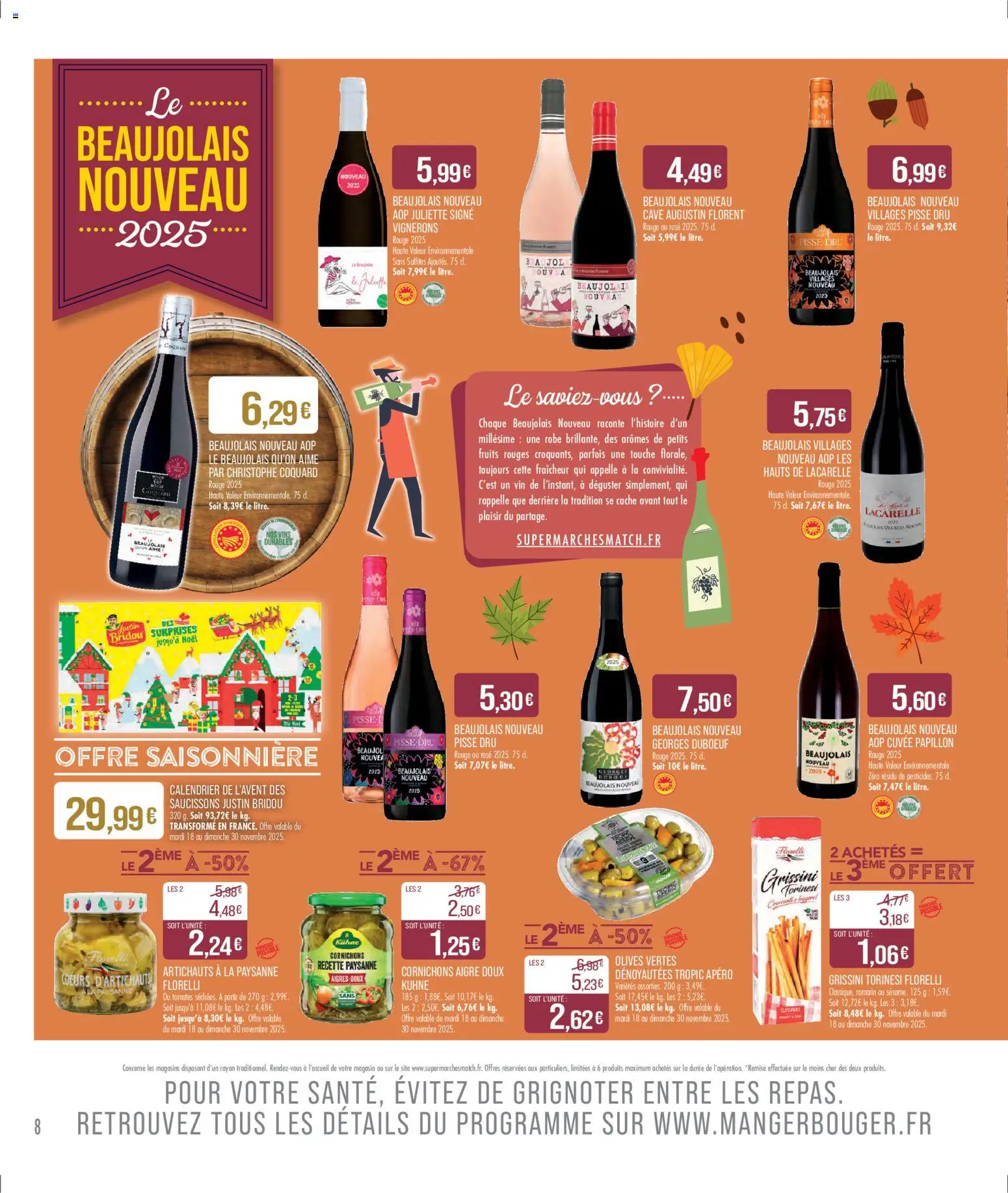 {H1} | Page: 8 | Produits: Olives, Calendrier de l'avent, Tomates, Beaujolais Nouveau