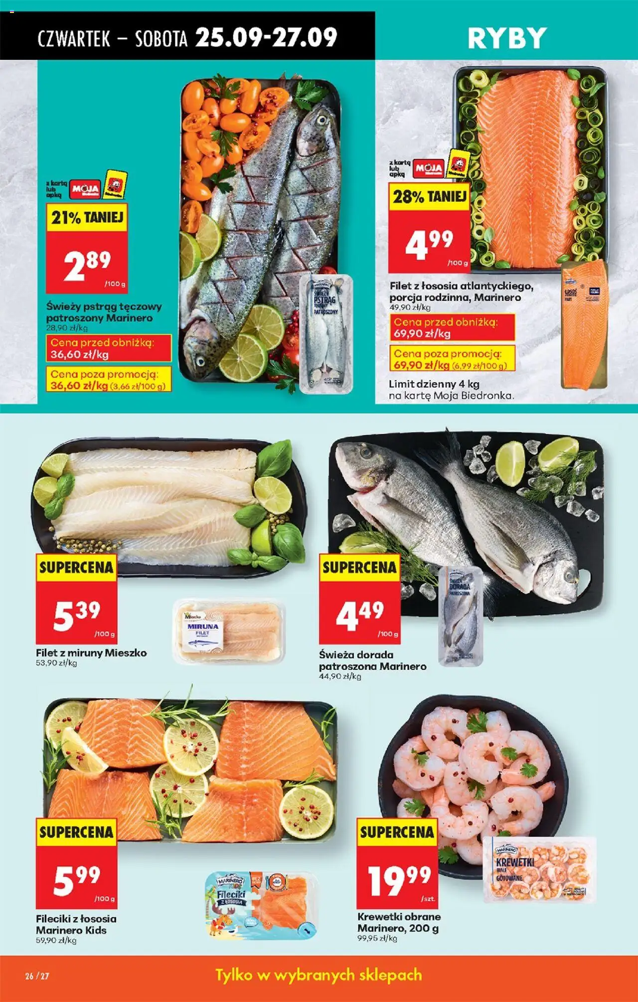 Biedronka gazetka - Oferta w tym tygodniu od 25.09.2025 | Strona: 30 | Produkty: Pstrąg tęczowy, Krewetki, Miruna, Filet z łososia