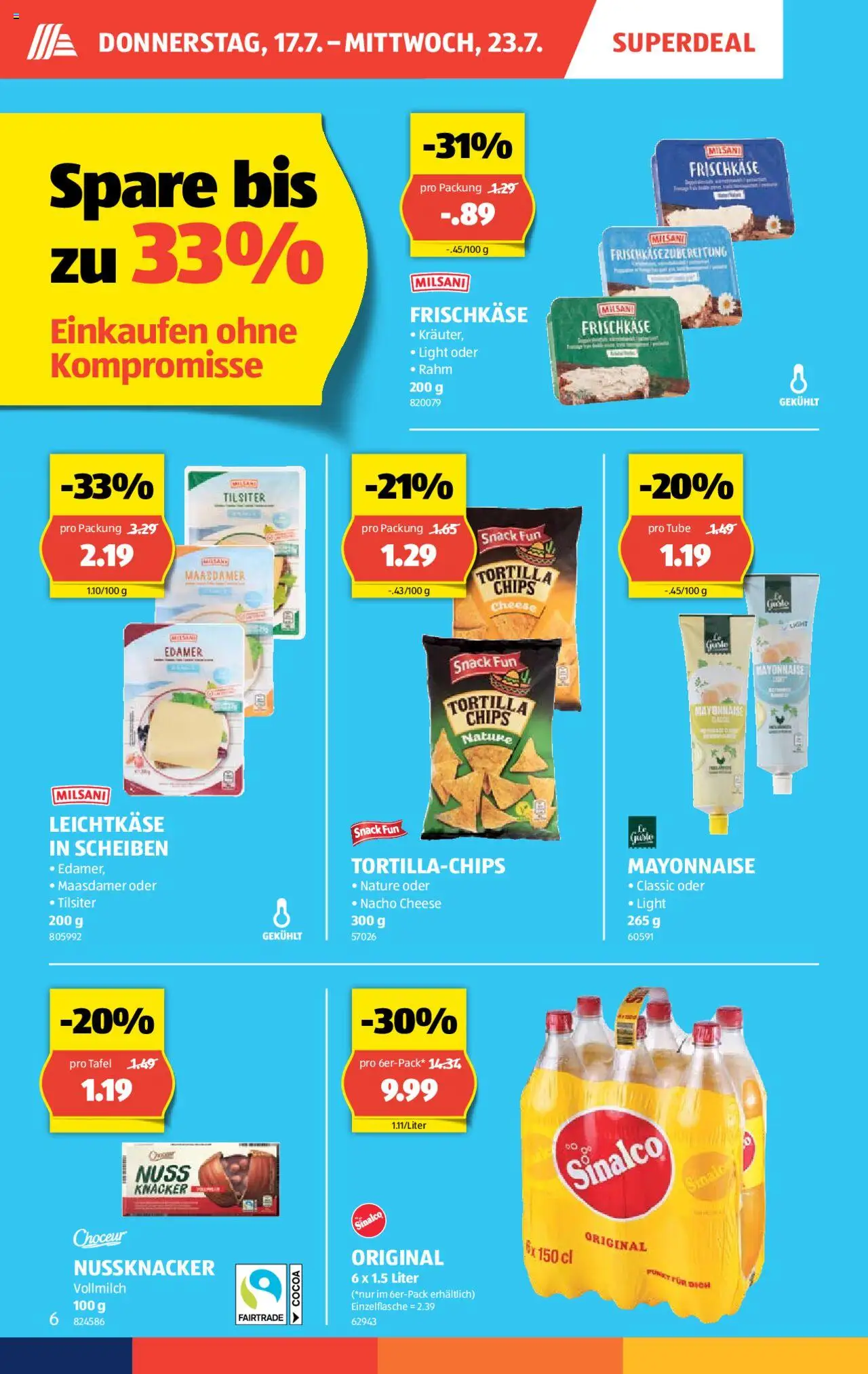 Aldi Aktionen ab 17.07.2025 | Seite: 6 | Produkte: Edamer, Chips, Mayonnaise