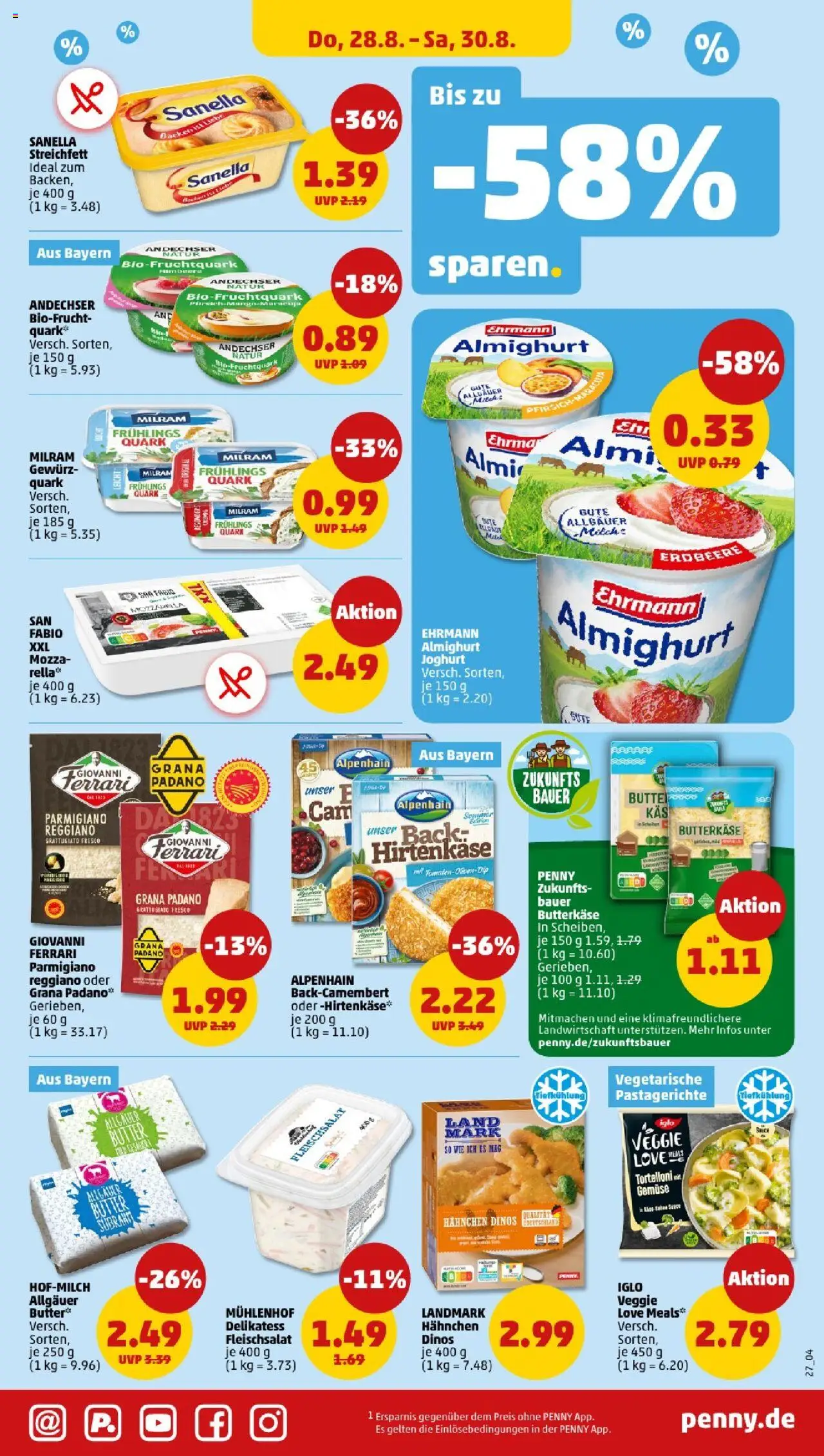 Penny - Bayern  - gültig ab dem 25.08.2025 | Seite: 27 | Produkte: Ehrmann almighurt, Quark, Butter, Mozzarella