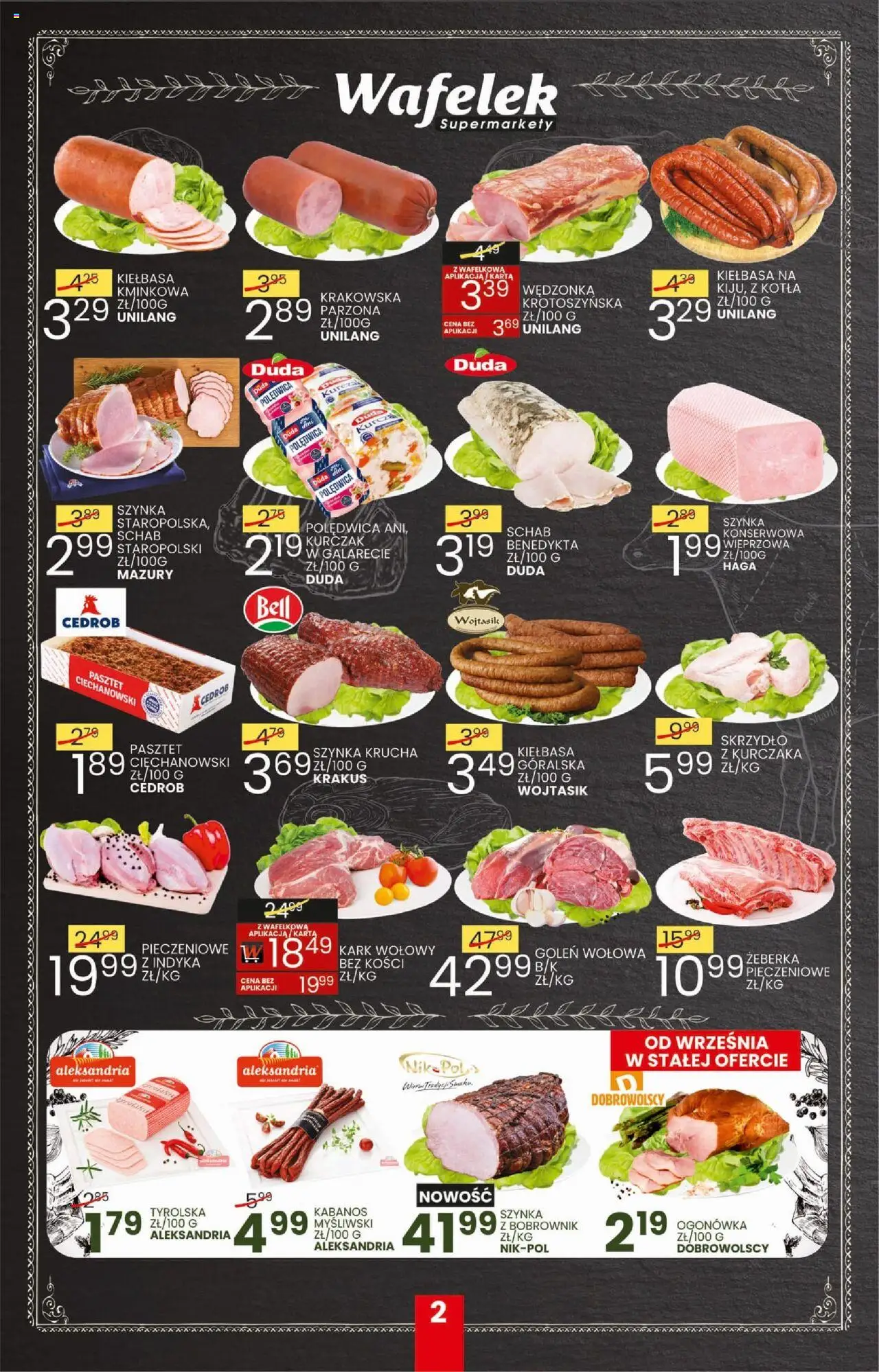 Wafelek Gazetka od 15.09.2025 | Strona: 2 | Produkty: Karta, Kurczak, Bell, Szynka